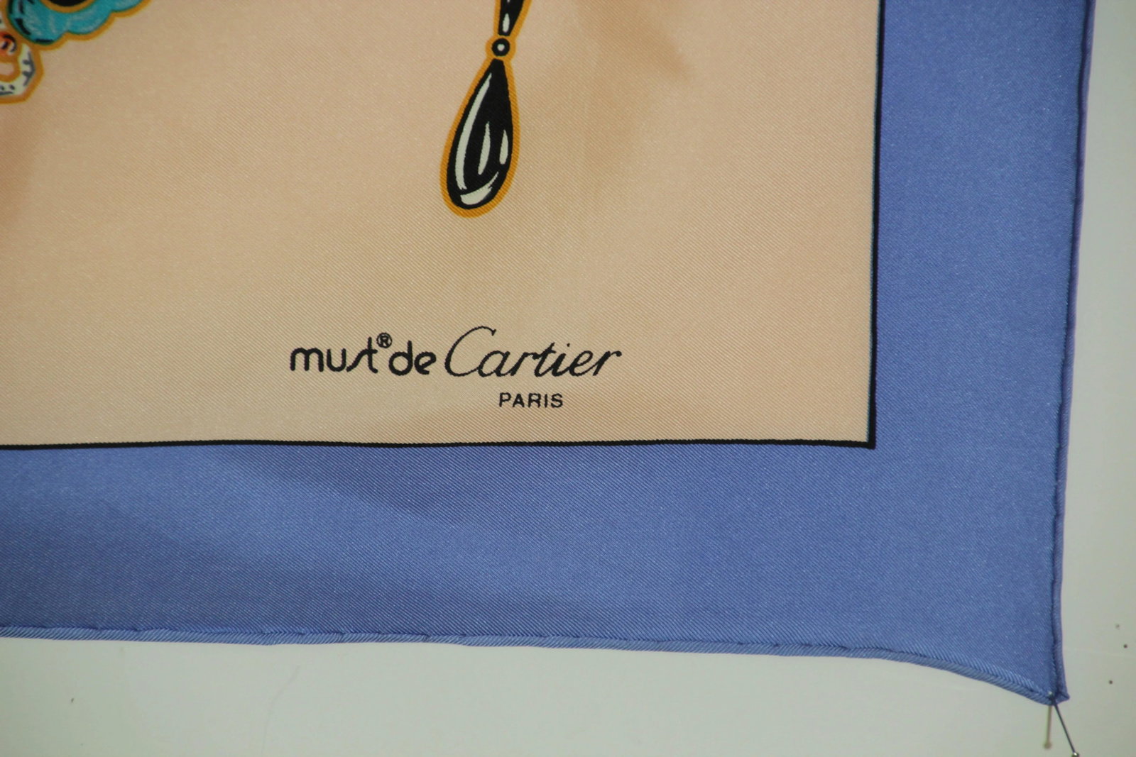 CARTIER Silk Scarf Blue and Salmon Precious Jewels New in Box Paris France - 10