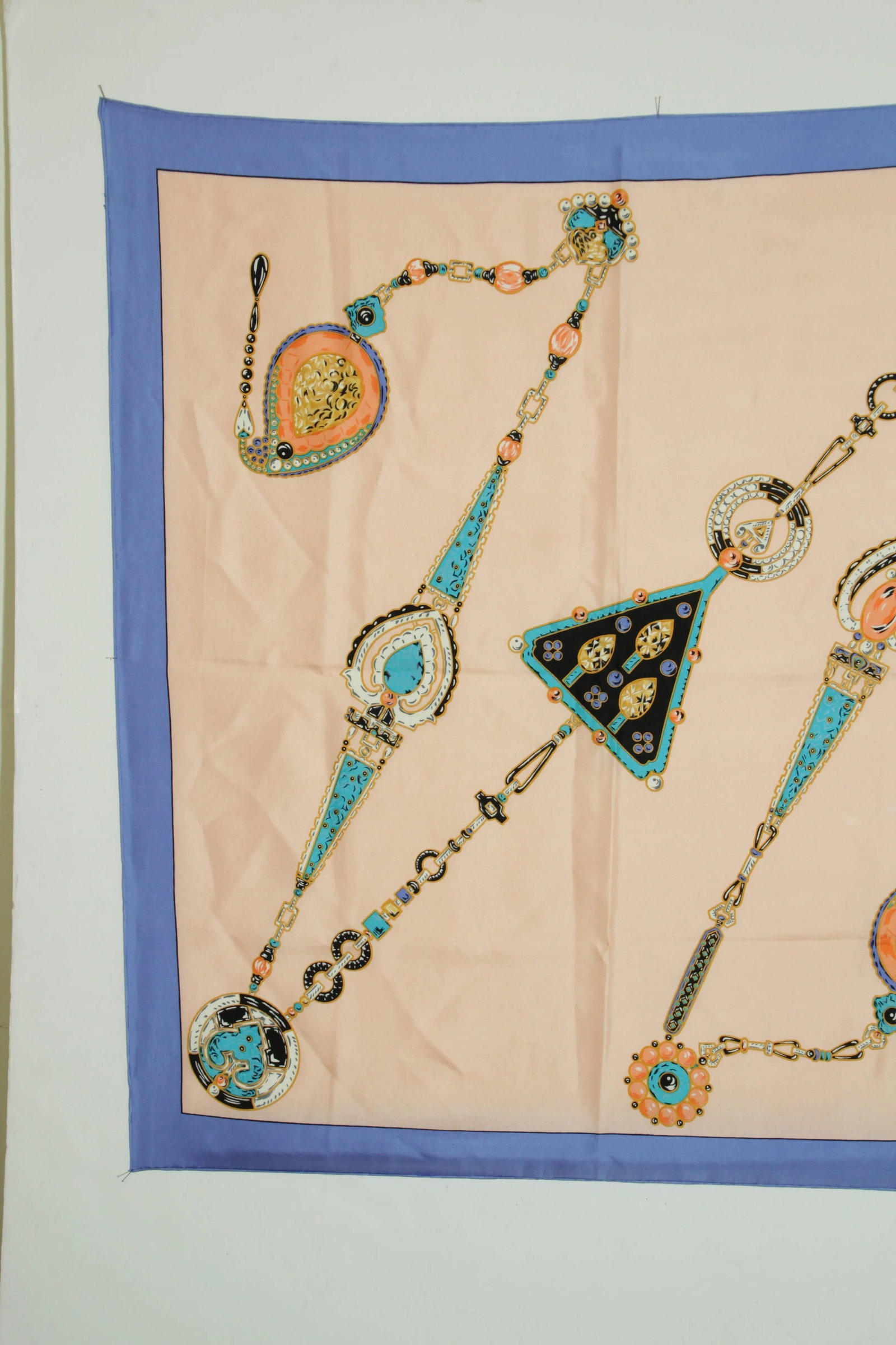 CARTIER Silk Scarf Blue and Salmon Precious Jewels New in Box Paris France - 11