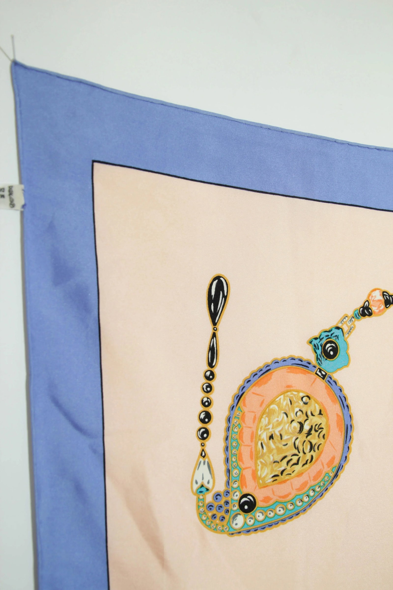 CARTIER Silk Scarf Blue and Salmon Precious Jewels New in Box Paris France - 2