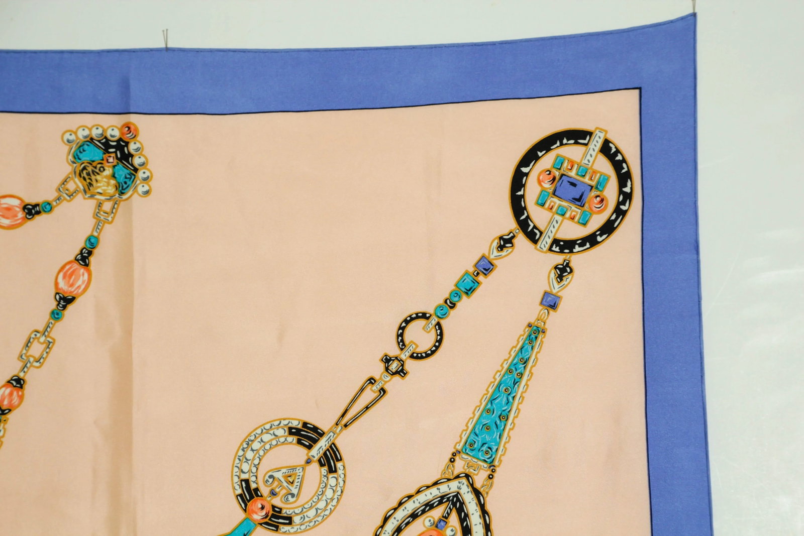 CARTIER Silk Scarf Blue and Salmon Precious Jewels New in Box Paris France - 6