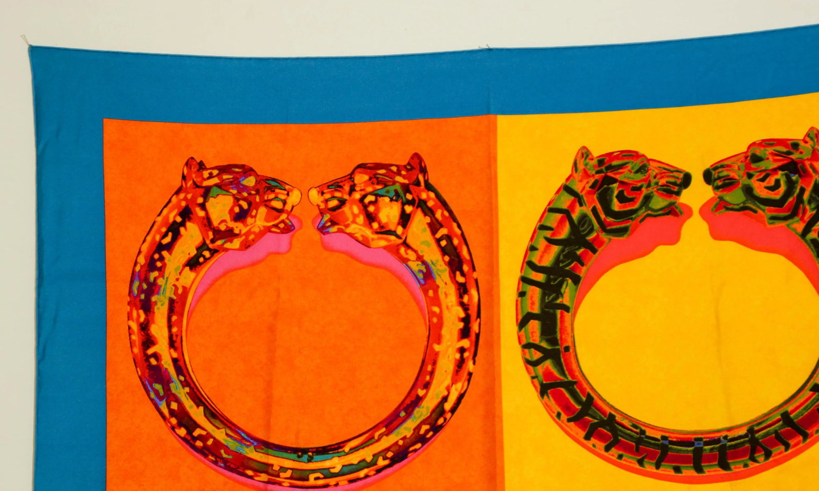 CARTIER Paris Silk Scarf Blue and Yellow Panther Bracelets in Box - 6