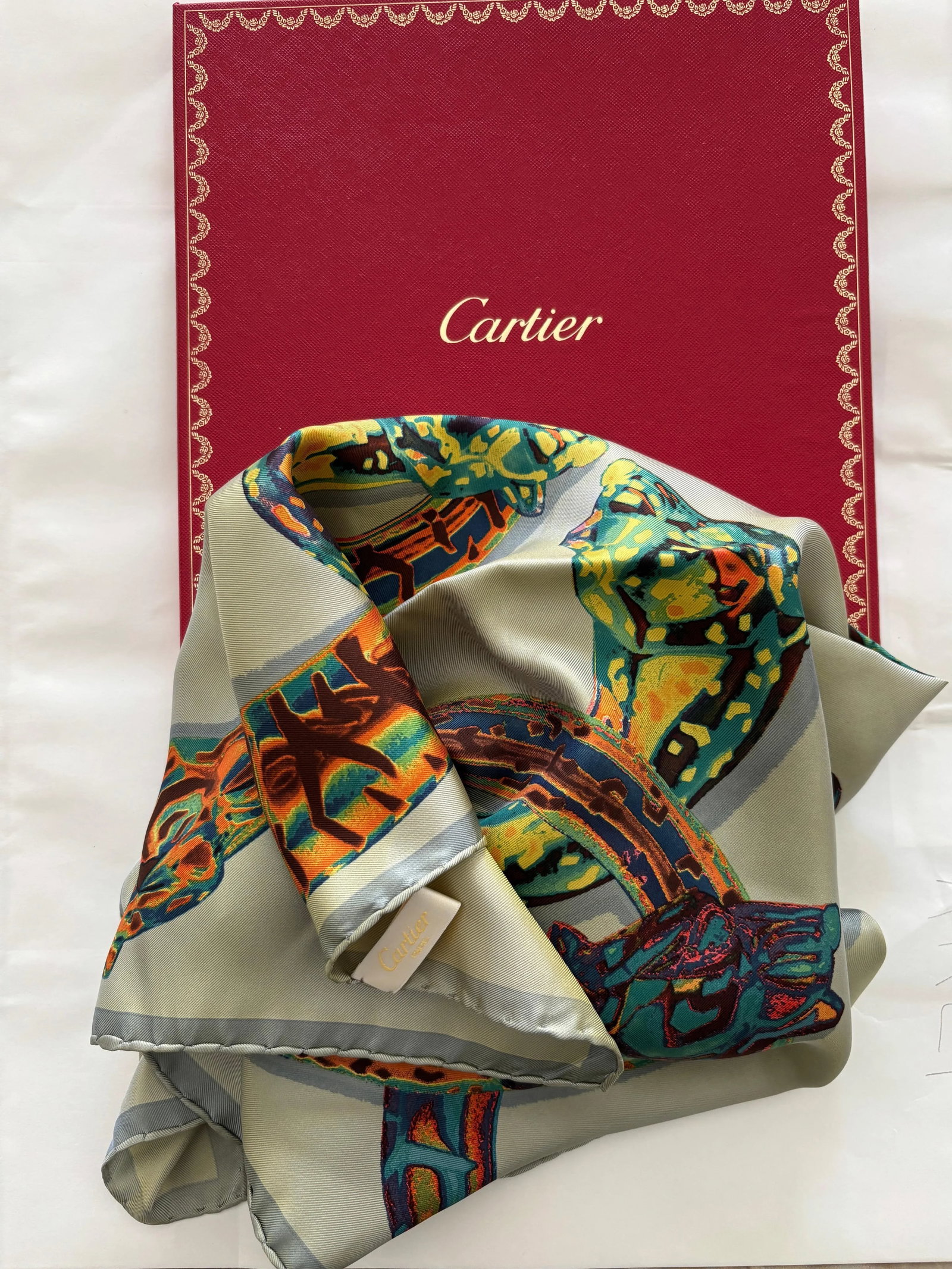 CARTIER Paris Silk Scarf Panther Bracelets Jewellery in Box - 5