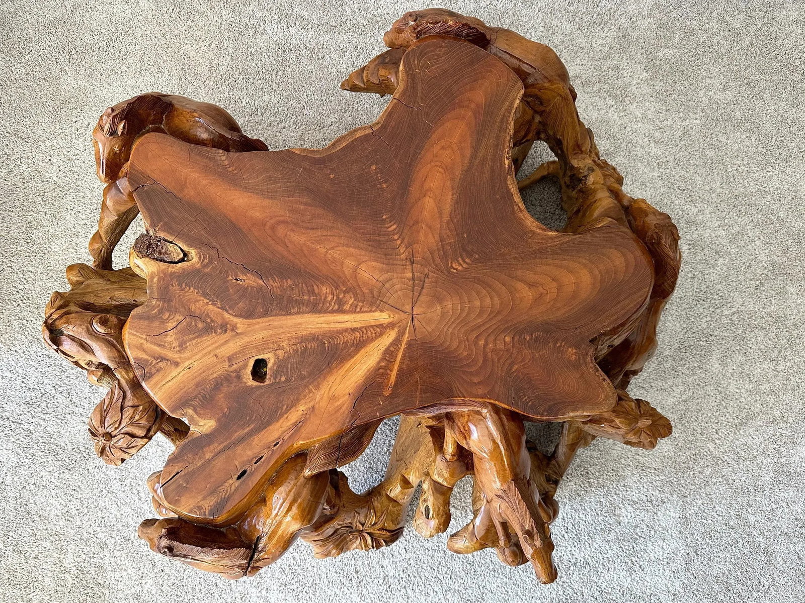1990s Hand Carved Horse Boho Equestrian Wood Teak Root Coffee Table - 5