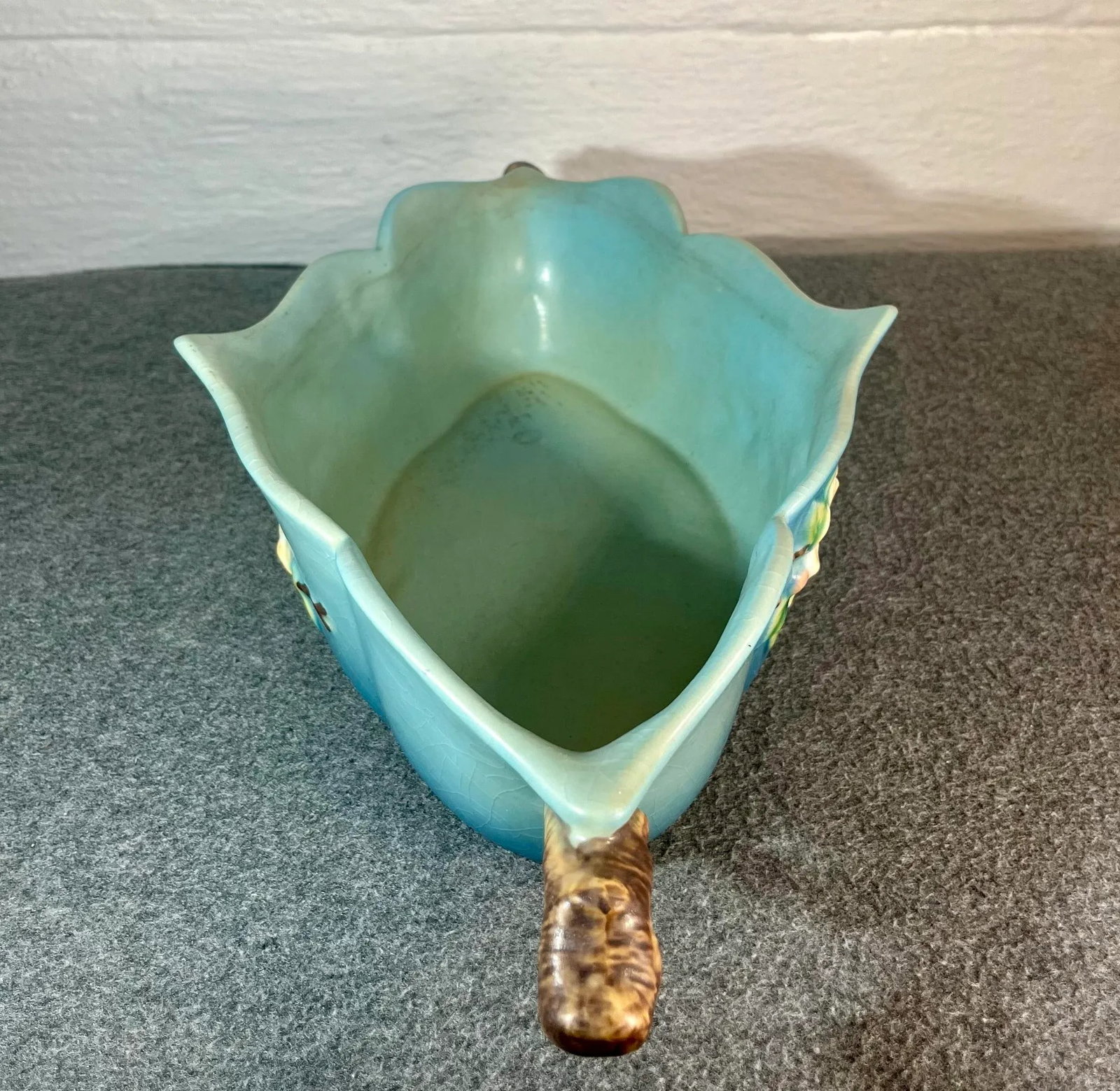 1940s Roseville Apple Blossom Blue Oval Handled Bowl - 5