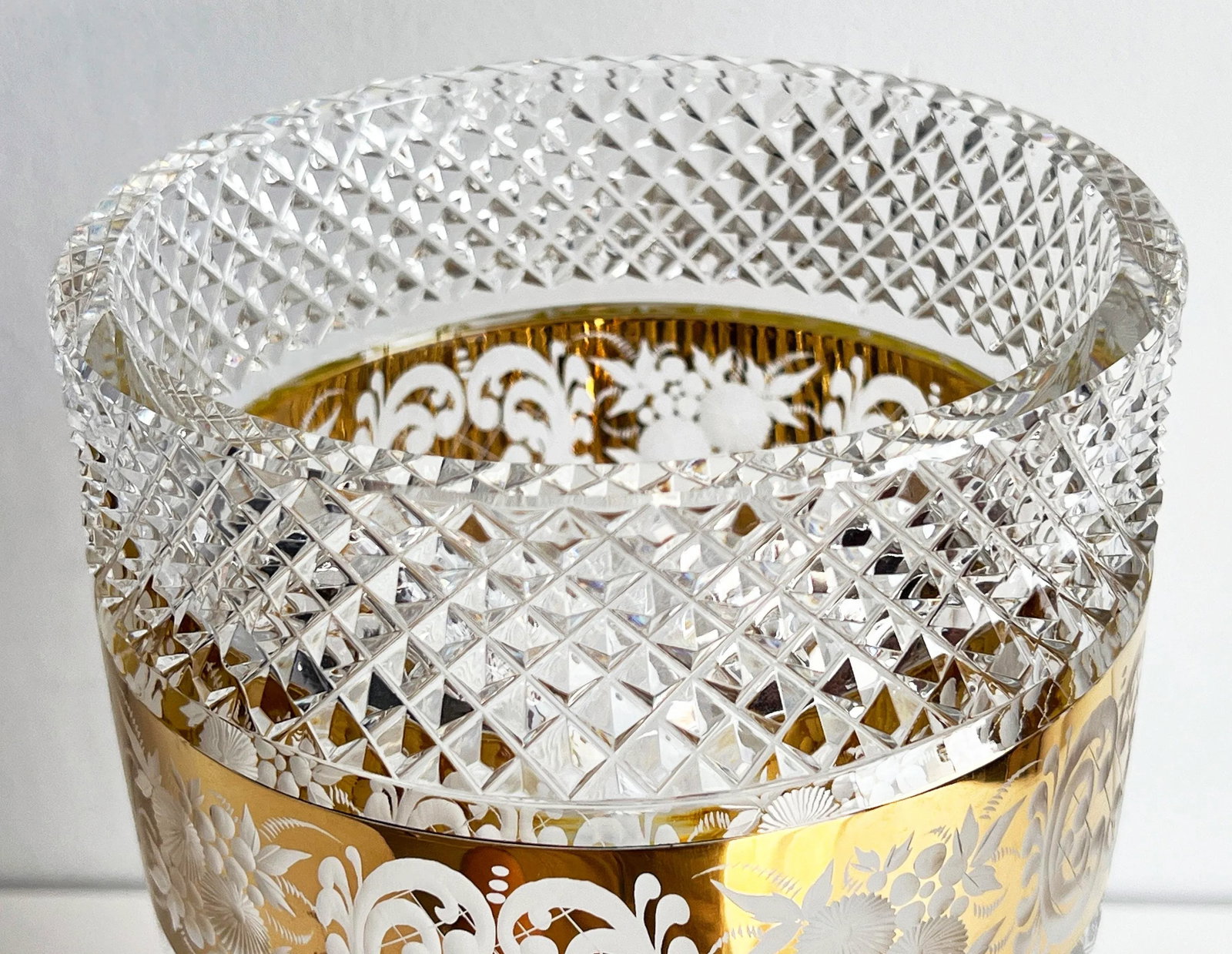 Vintage Moser Cut Crystal Czech Bohemian Vase With Gilded Floral Band - 7