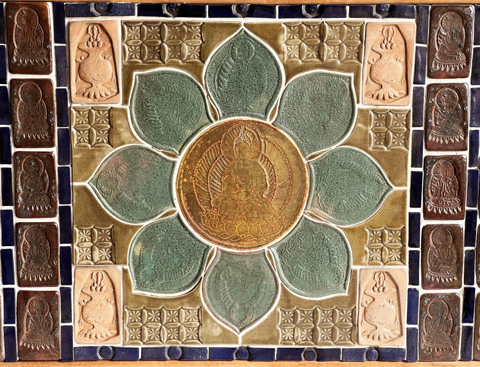 Large Framed Ceramic Tile Mosaic Wall Panel With Buddha Motif by Mikiko Tanaka - 2