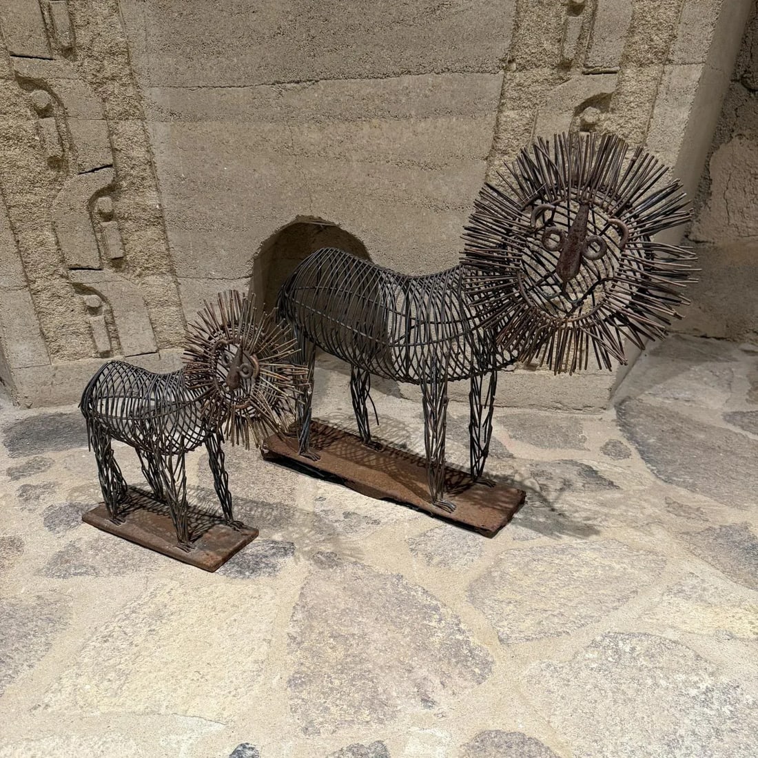 Pair Lions C Jere Iron Sculptures Mid Century - 4