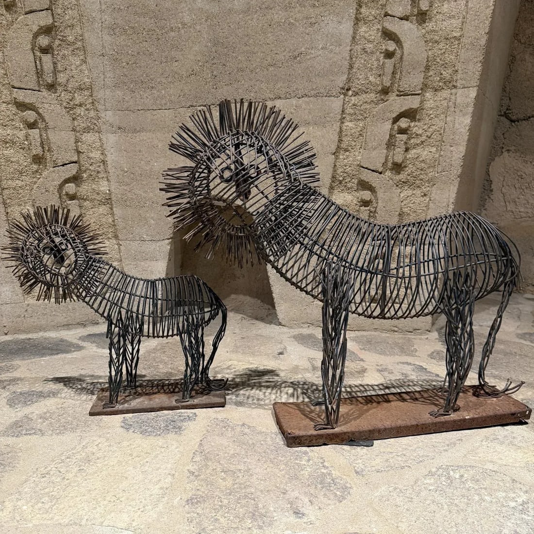 Pair Lions C Jere Iron Sculptures Mid Century - 6