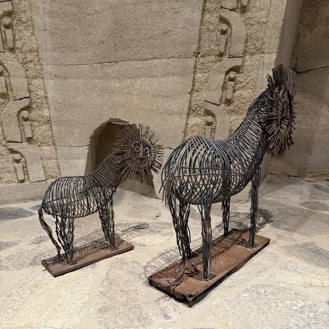 Pair Lions C Jere Iron Sculptures Mid Century - 8