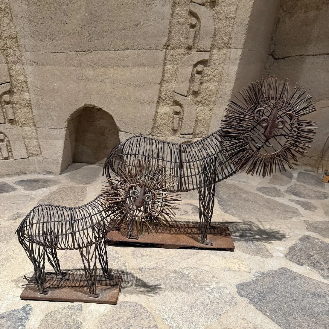 Pair Lions C Jere Iron Sculptures Mid Century - 9