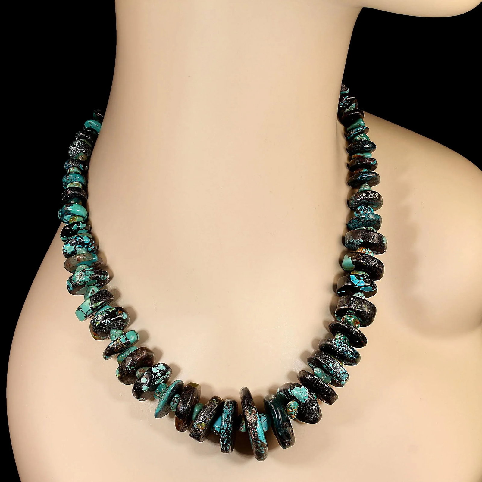 Ajd 18 Inch Turquoise and Black Matrix Necklace - 2