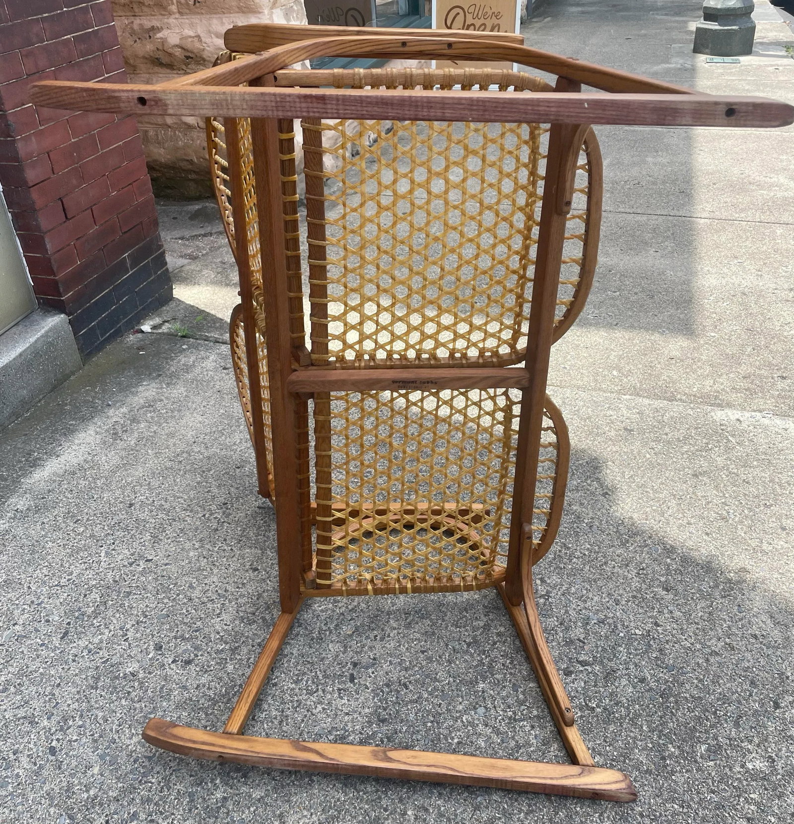 Mid 20th Century Vermont Tubbs Snowshoe Caned Double Rocker Bench Settee & Side Tables, 3 Pieces - 9