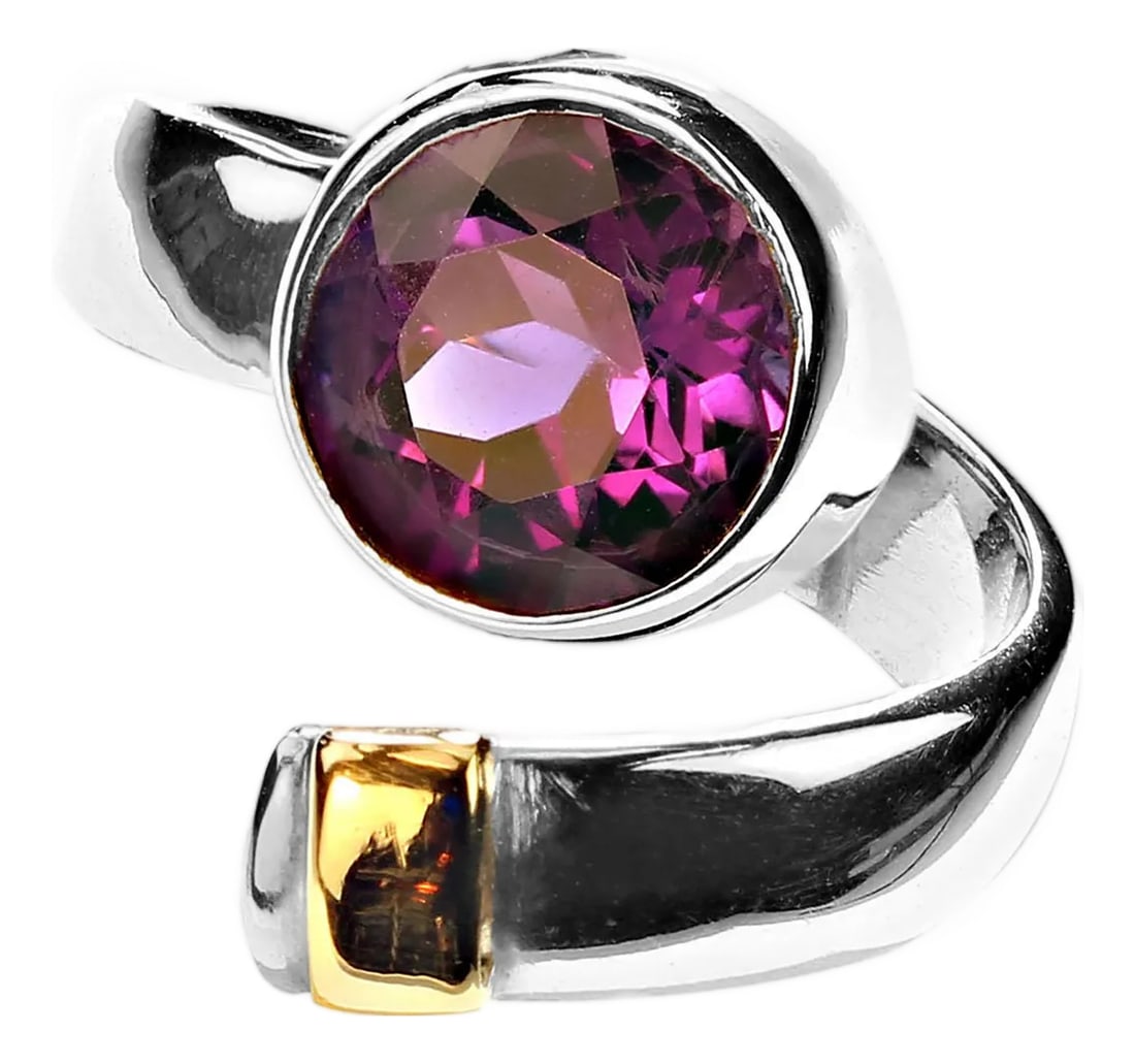 Ajd Crossover Amethyst and Sterling Ring With 14k Gold Accent, Size 4.75: Handmade Sterling Silver & Amethyst Pinky Ring – February Birthstone Delight! Enhance your jewelry collection with this handmade Sterling Silver and Amethyst ring, specially designed as a pinky