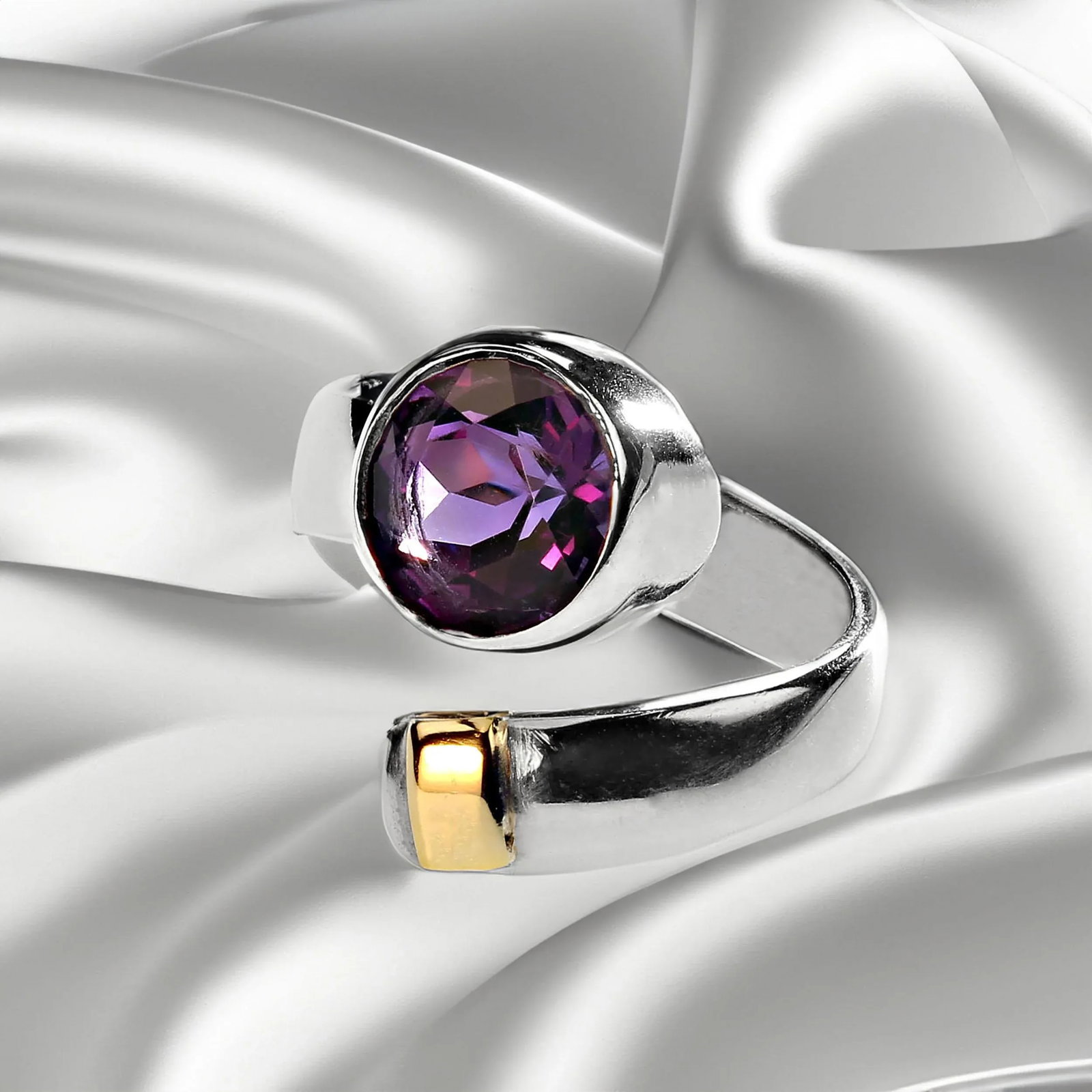 Ajd Crossover Amethyst and Sterling Ring With 14k Gold Accent, Size 4.75 - 5