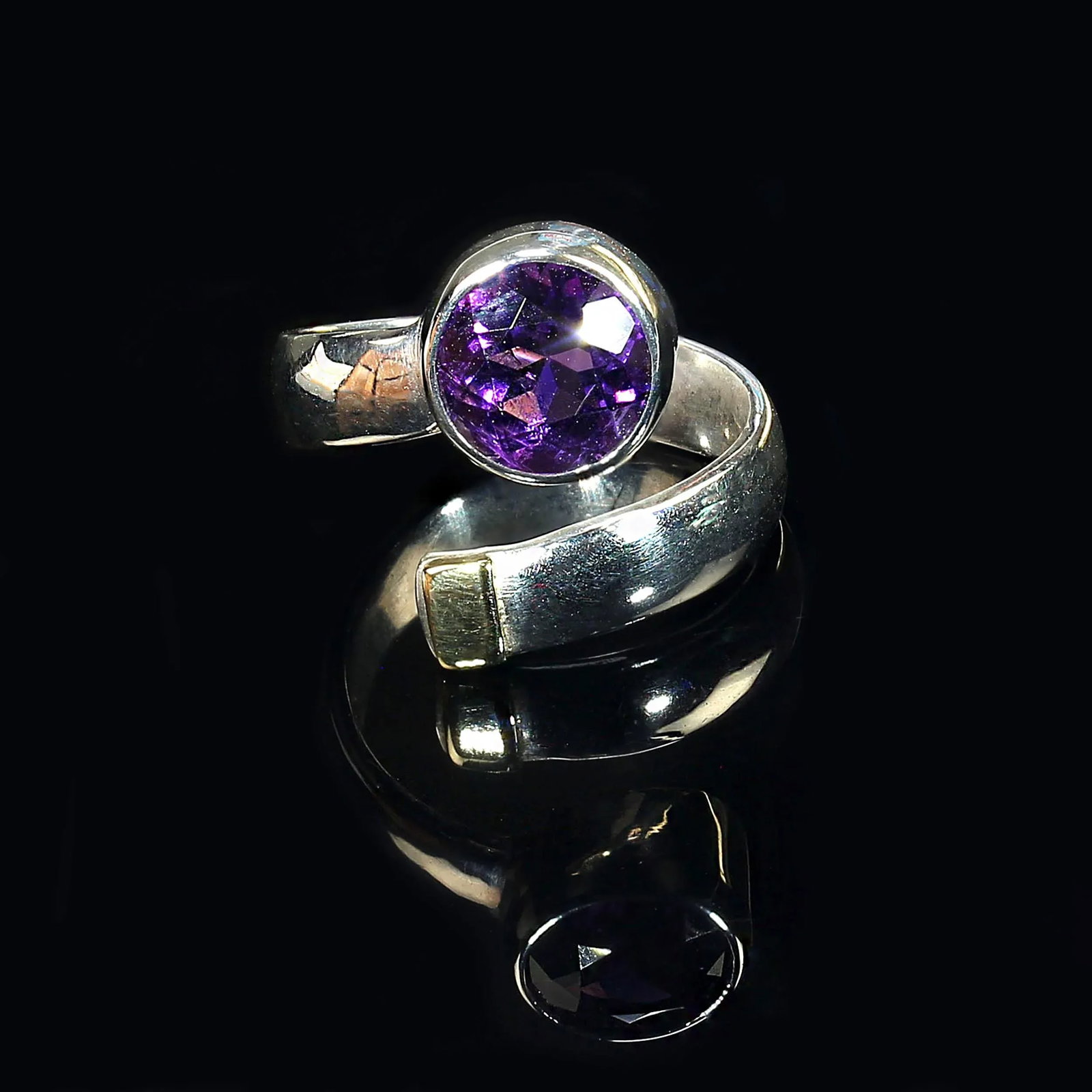Ajd Crossover Amethyst and Sterling Ring With 14k Gold Accent, Size 4.75 - 6