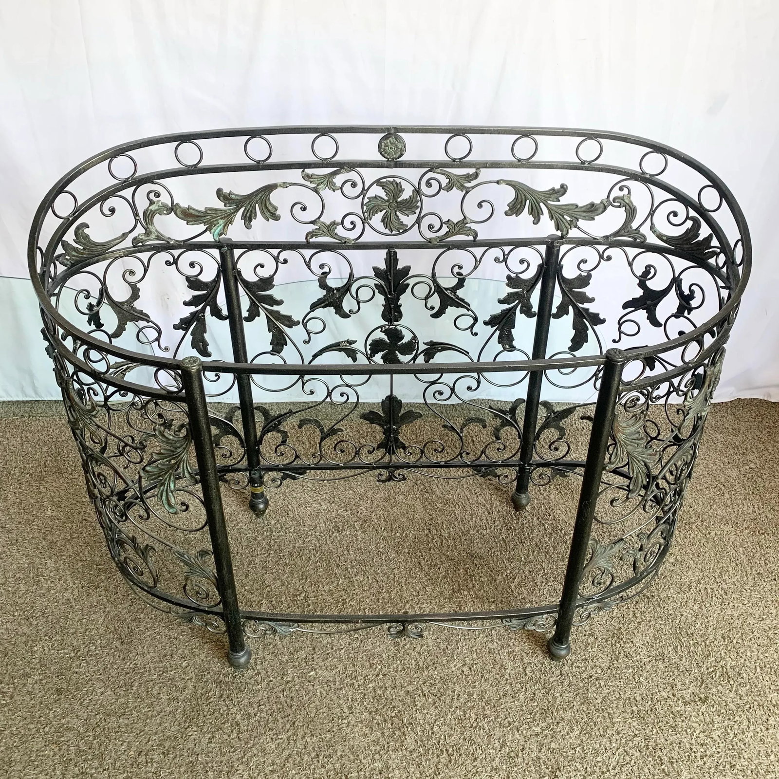 Vintage Wrought Iron Oval Two Tier Glass Top Console Table by Maitland Smith - 2