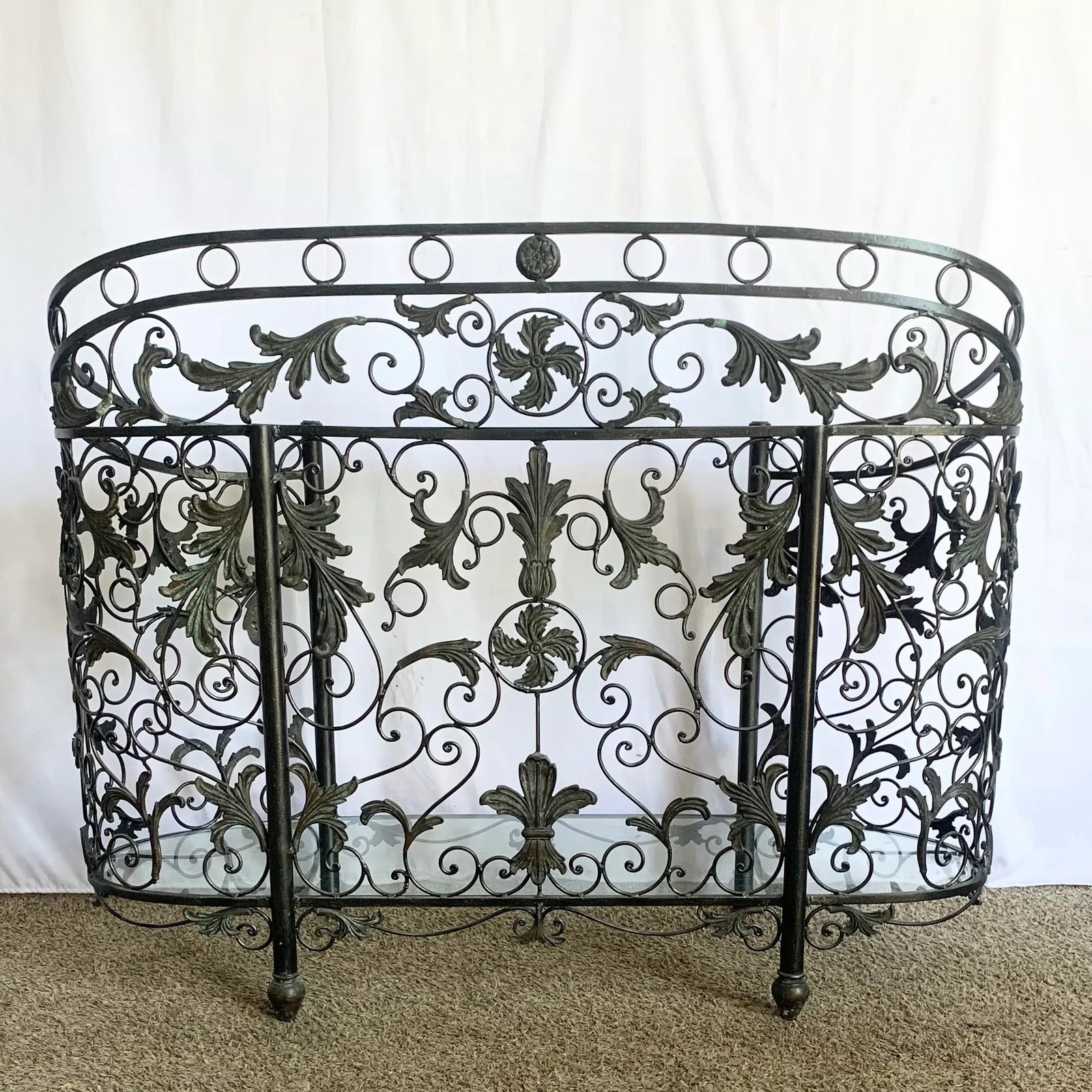 Vintage Wrought Iron Oval Two Tier Glass Top Console Table by Maitland Smith - 9