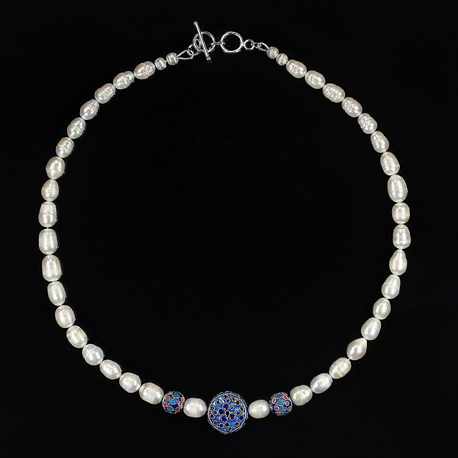 Ajd 19 Inch White Potato Pearl Necklace With Cloisonne Accents - 4
