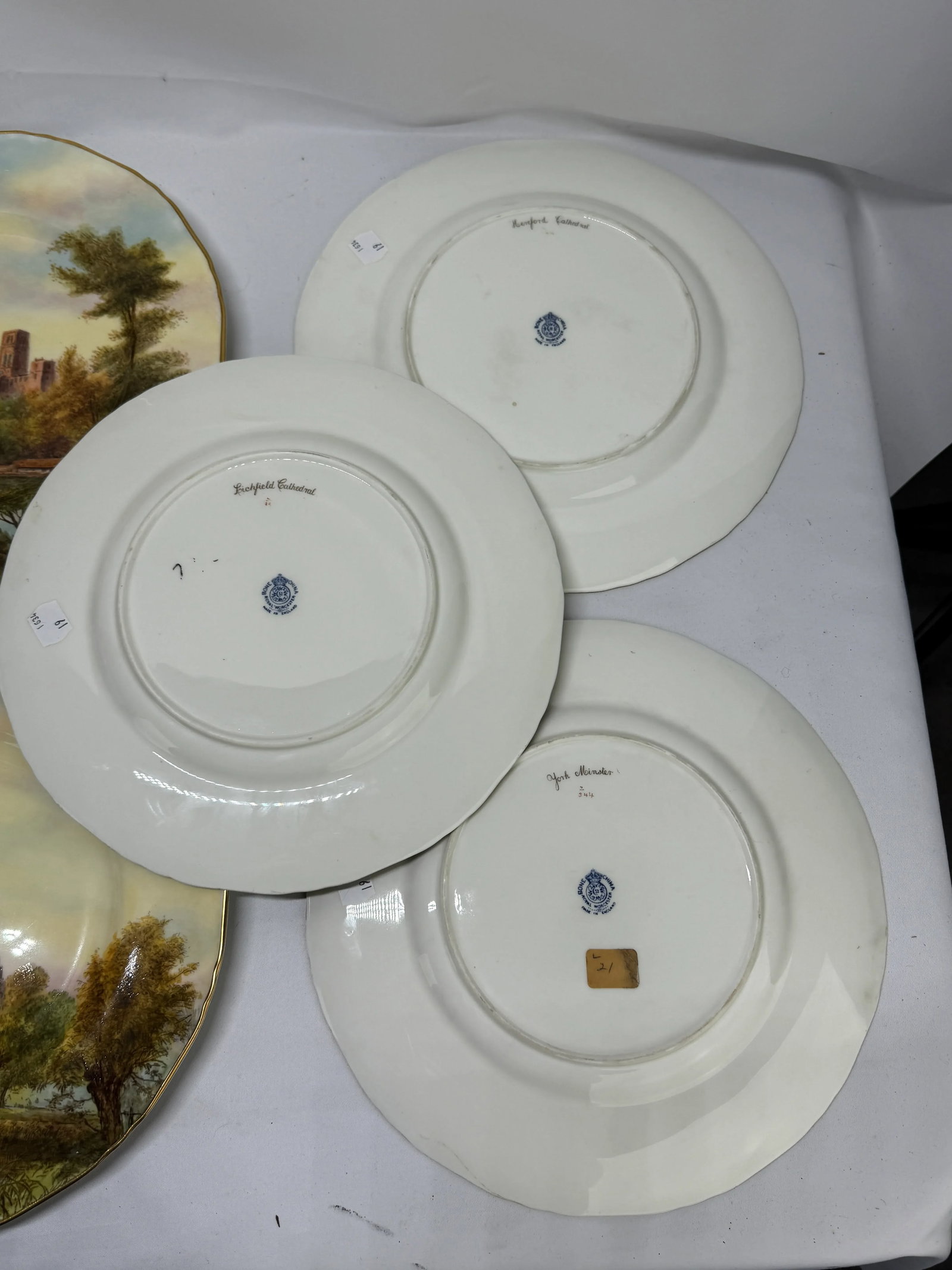 12 Royal Worcester Hand-Painted Porcelain "Cathedral" Cabinet Plates Circa 1941 - 12