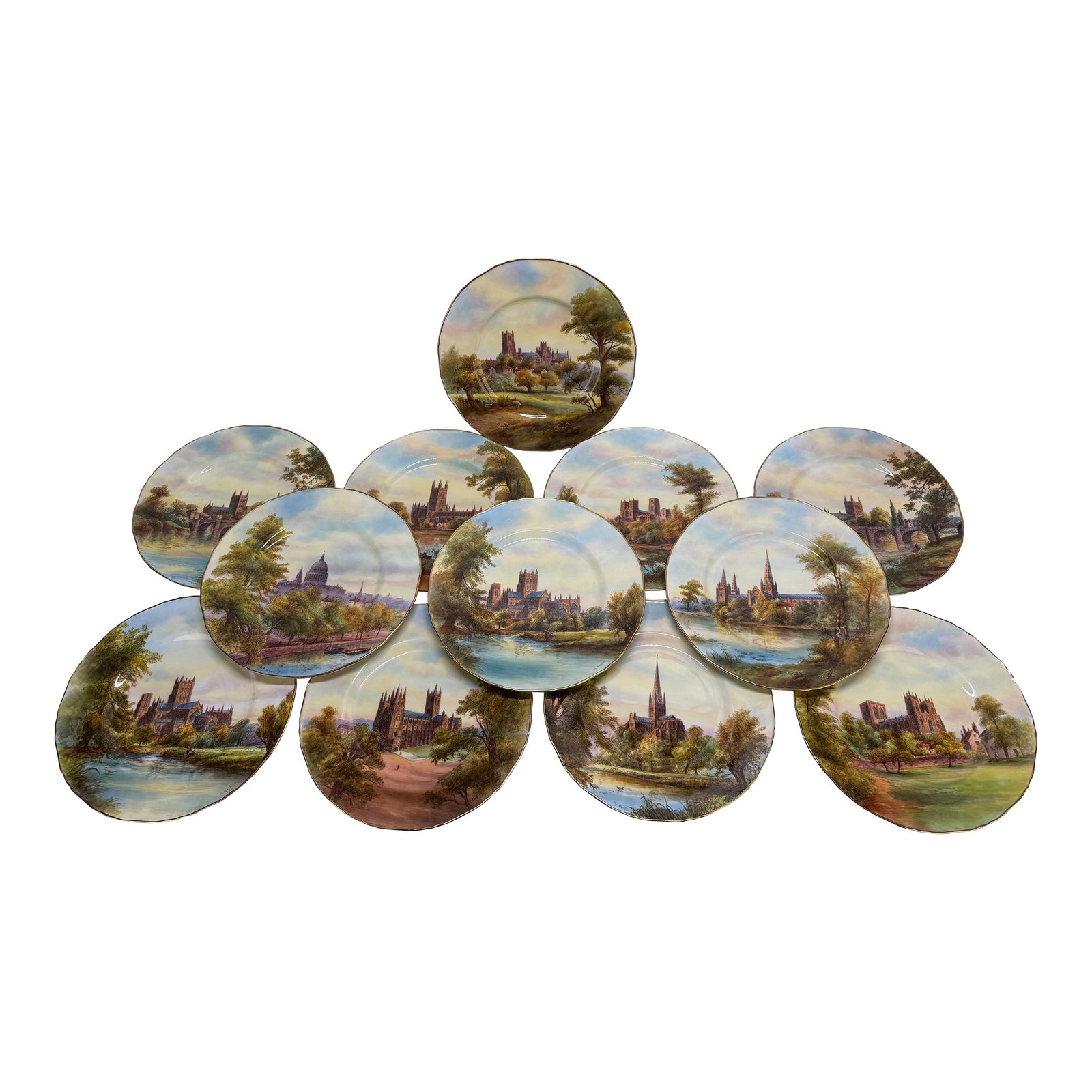 12 Royal Worcester Hand-Painted Porcelain "Cathedral" Cabinet Plates Circa 1941 (1 of 12)