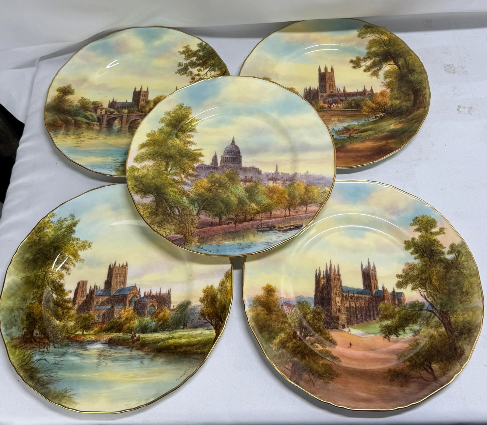 12 Royal Worcester Hand-Painted Porcelain "Cathedral" Cabinet Plates Circa 1941 - 7