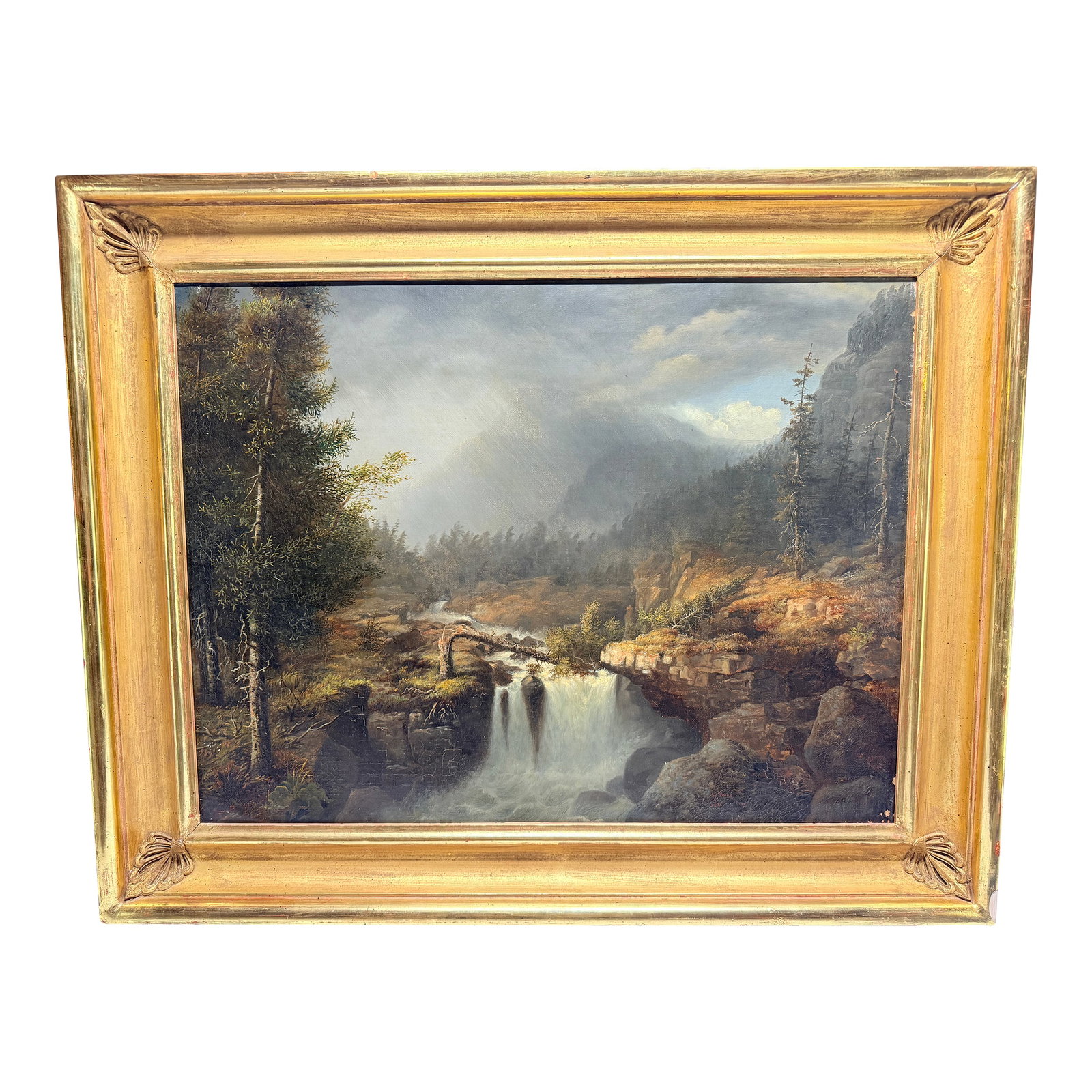 James Hope (American, 1818–1892) "Castleton Falls, Castleton, Vermont," 1856 O/C: James Hope (Canadian-American, 1818–1892) "Castleton Falls, Castleton, Vermont," 1856 Oil on Canvas A finely rendered Hudson River School landscape by James Hope, signed and dated lower right: "