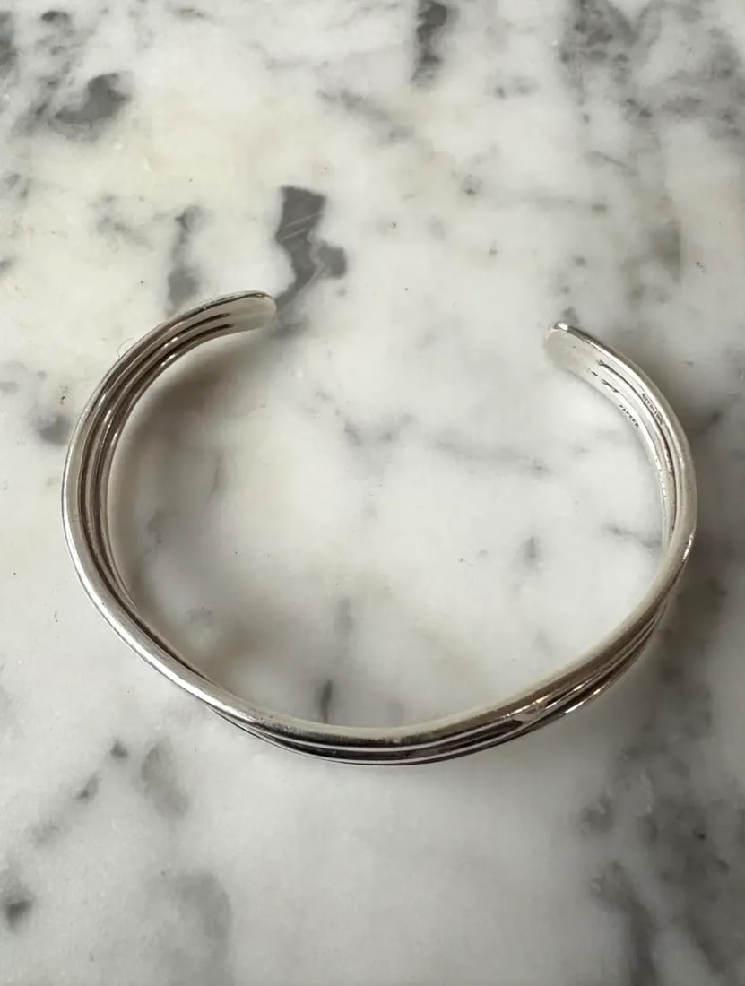Vintage Sterling Silver and 14 Karat Gold Wire Cuff Bracelet - Stamped - 3