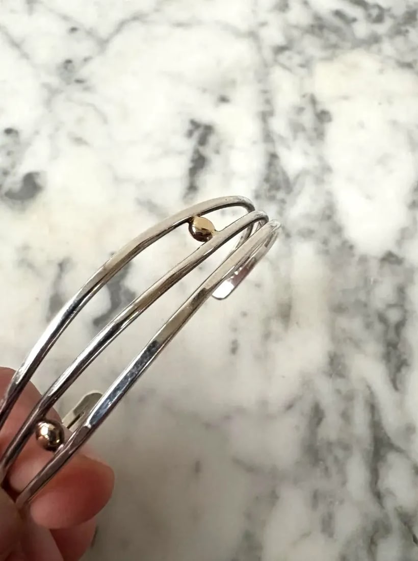 Vintage Sterling Silver and 14 Karat Gold Wire Cuff Bracelet - Stamped - 4