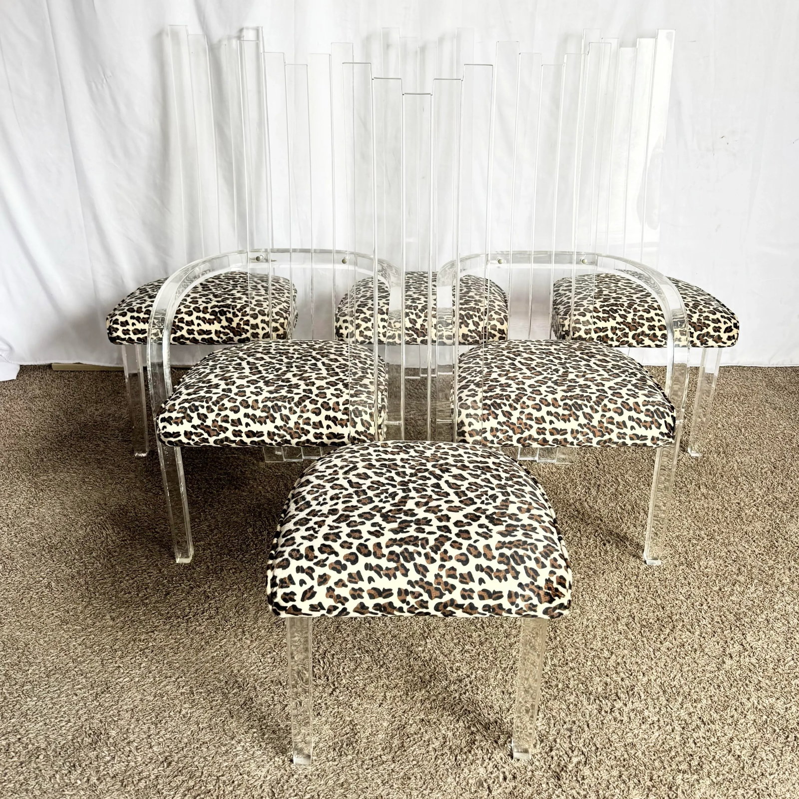 Art Deco Lucite Leopard Print Dining Chairs - Set of 6 - 2