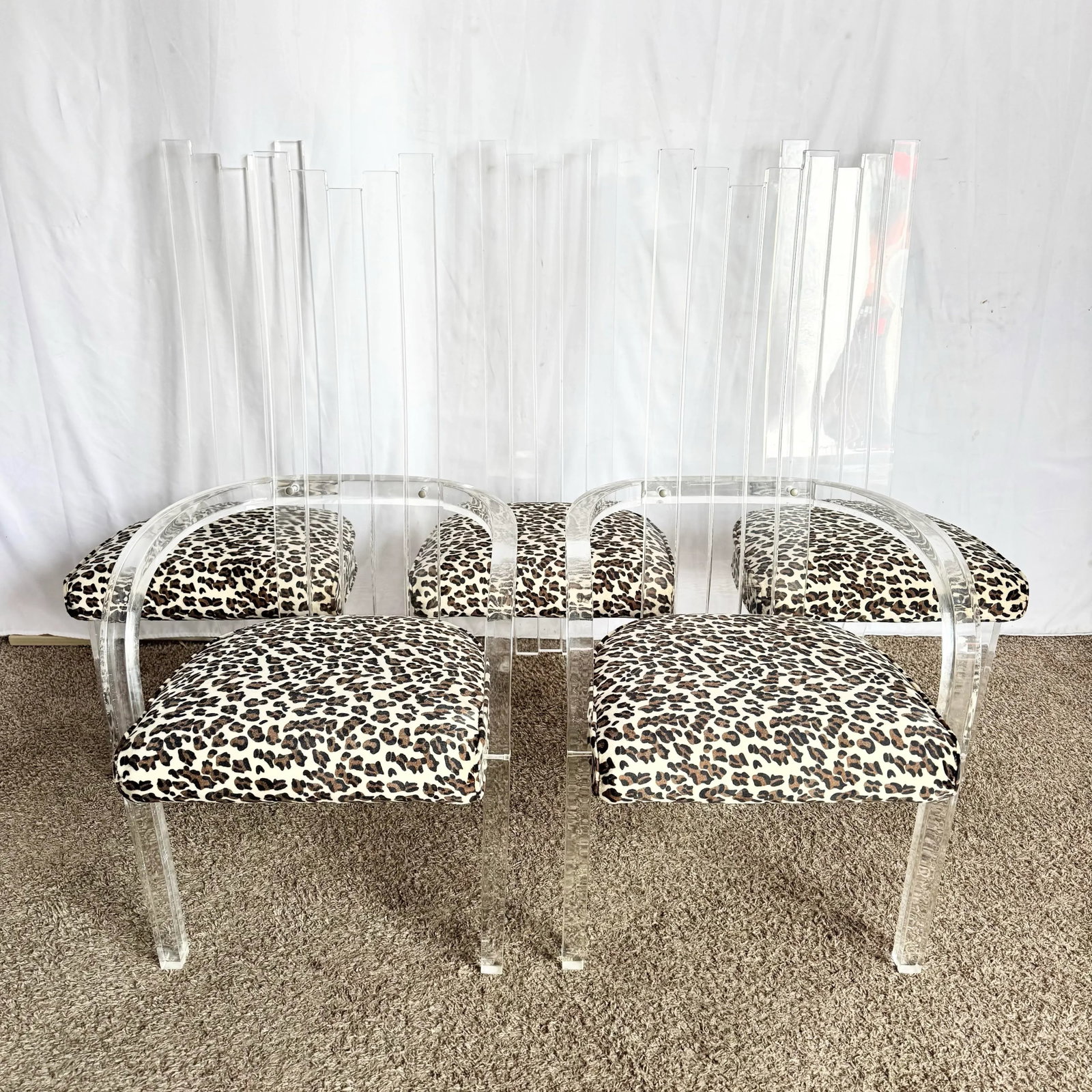 Art Deco Lucite Leopard Print Dining Chairs - Set of 6 - 3