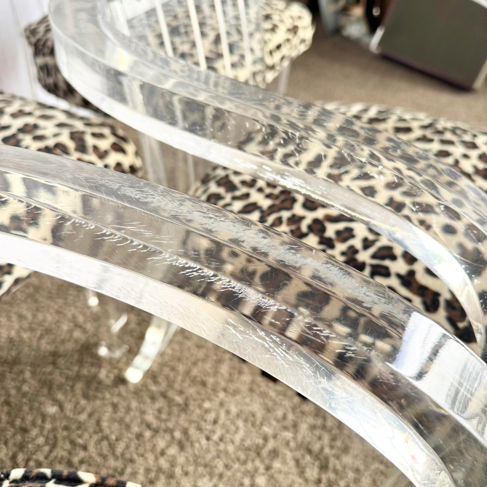 Art Deco Lucite Leopard Print Dining Chairs - Set of 6 - 7