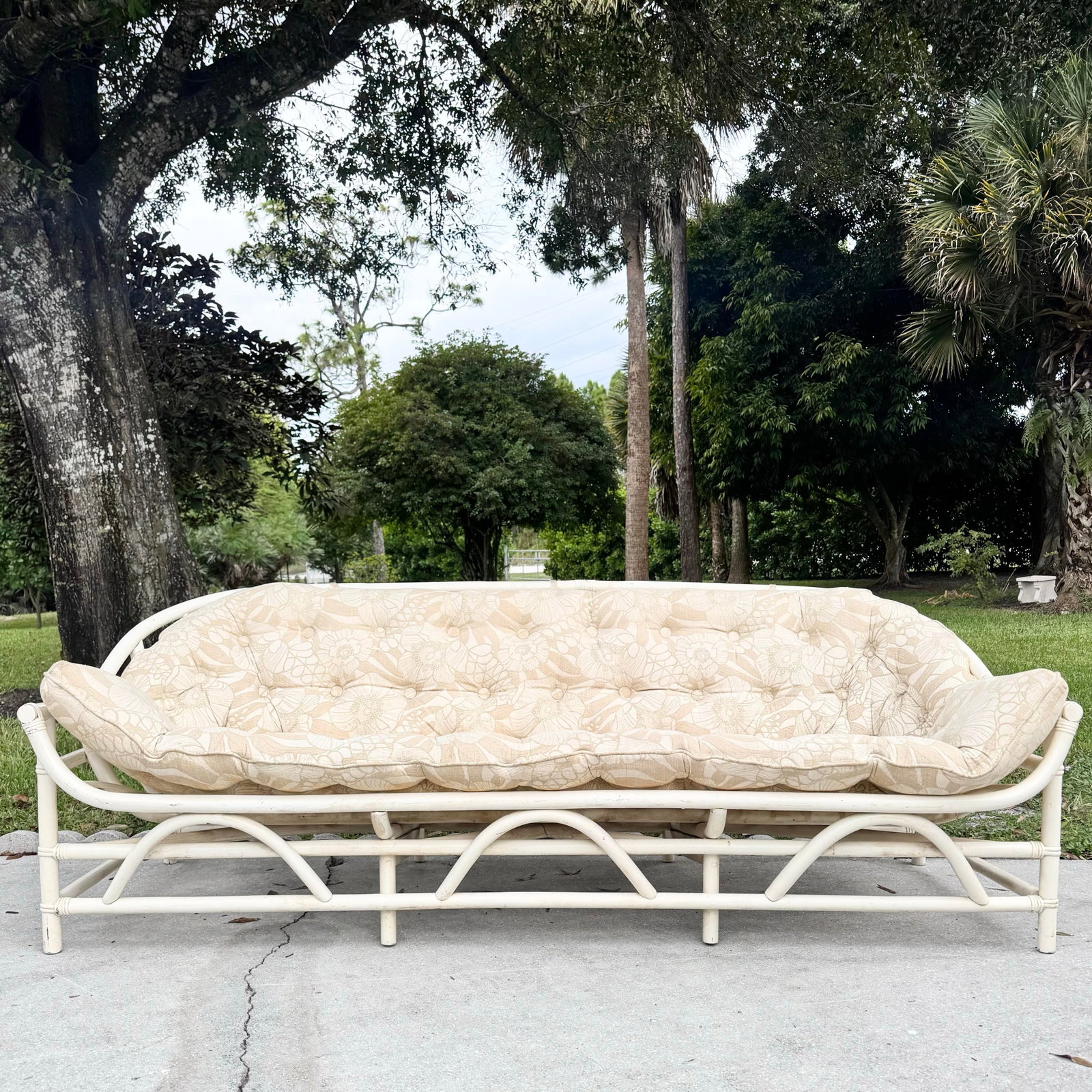 Vintage Coastal Clark Casual Bent Rattan Tufted Sofa - 2