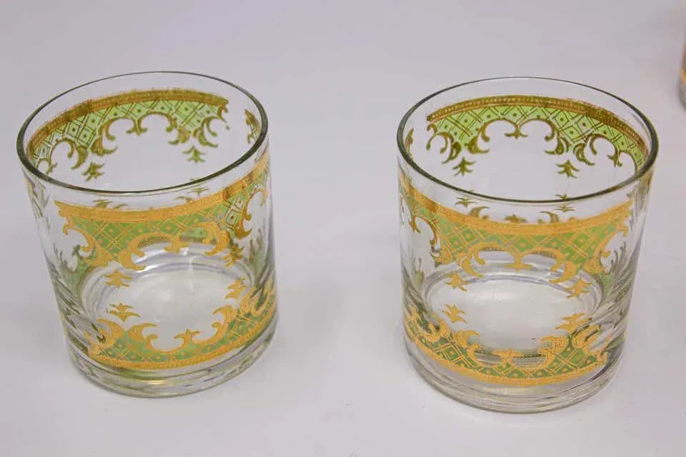 Vintage Georges Briard Set of Six Rock Glasses Green and Gold - 10