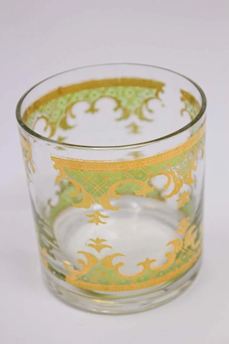 Vintage Georges Briard Set of Six Rock Glasses Green and Gold - 11