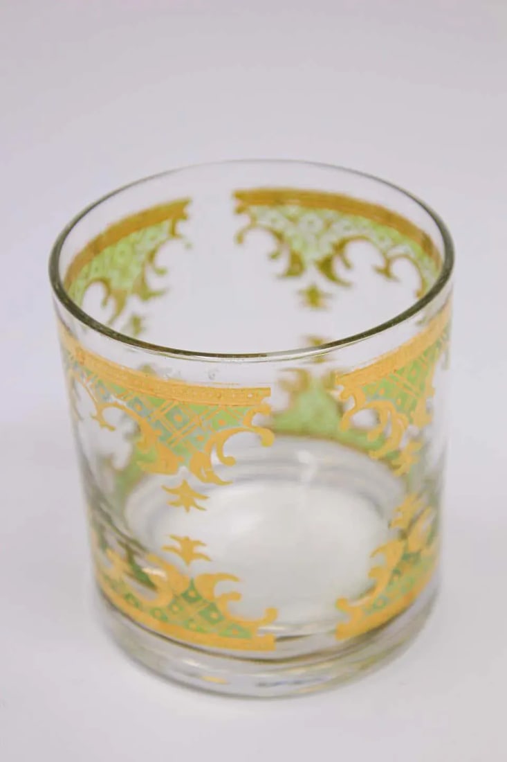 Vintage Georges Briard Set of Six Rock Glasses Green and Gold - 2