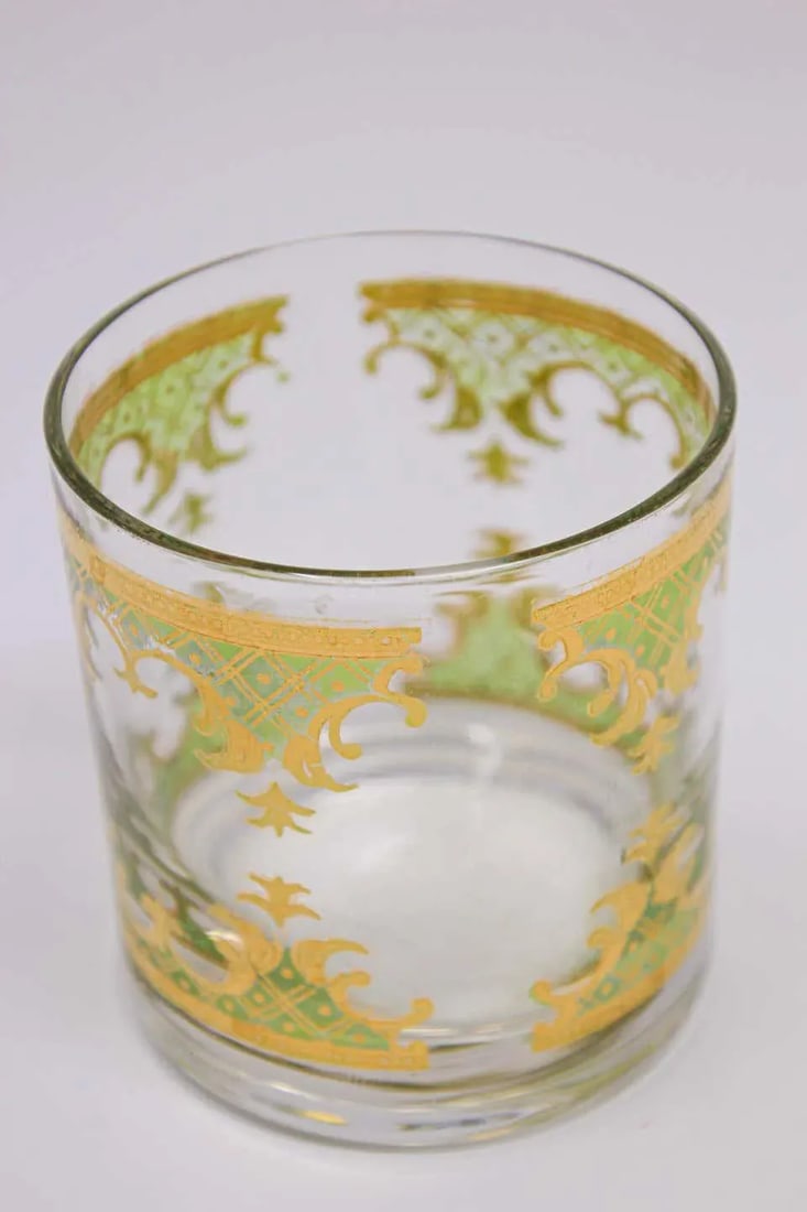 Vintage Georges Briard Set of Six Rock Glasses Green and Gold - 3