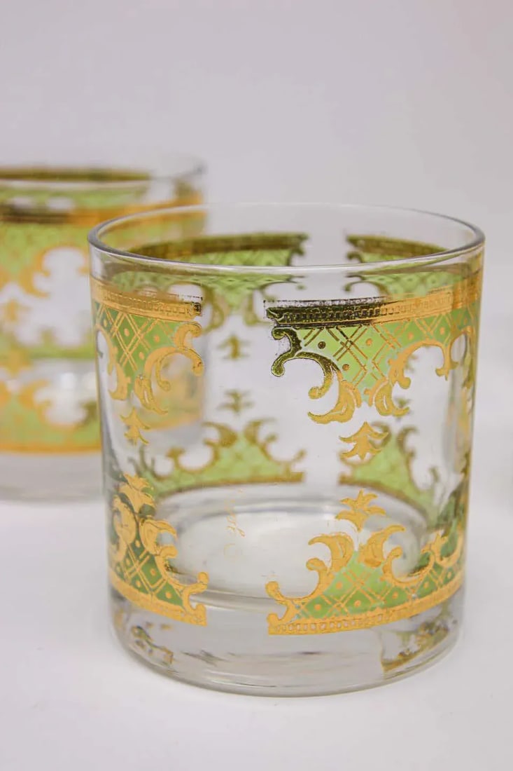 Vintage Georges Briard Set of Six Rock Glasses Green and Gold - 7