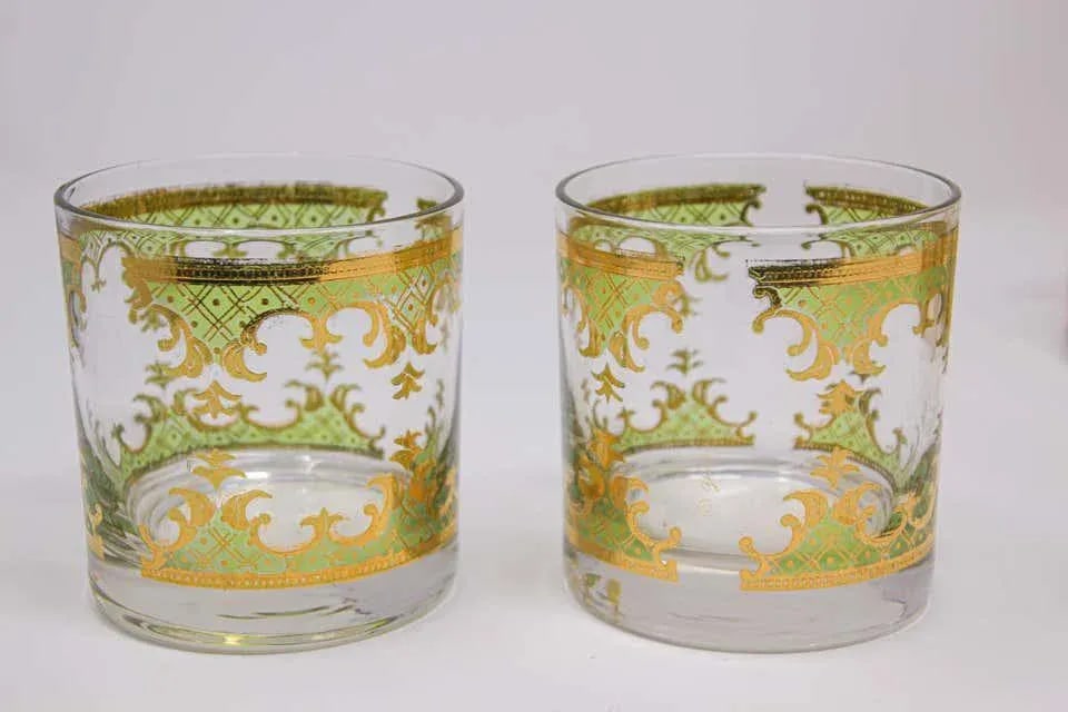 Vintage Georges Briard Set of Six Rock Glasses Green and Gold - 8