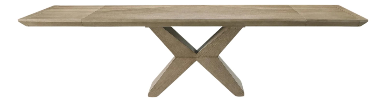 Modern Greg Sheres Style Natural Oak Extension Dining Table: Modern Natural Oak Dining Table Designed by Greg Sheres. The "Angles" table top features a geometric design. Fully extended with leaves, this dining table opens up to 114-inches, giving you plenty of