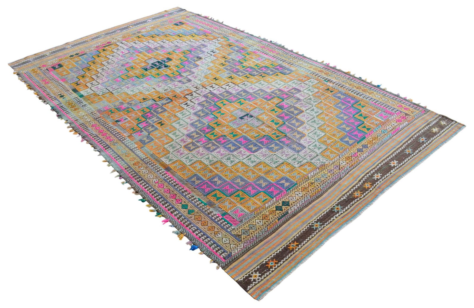 1960s Hand Woven Braided Jajim Kilim Area Rug - 5'7" X 9'8" - 4