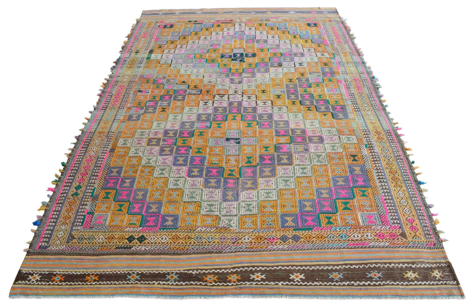 1960s Hand Woven Braided Jajim Kilim Area Rug - 5'7" X 9'8" - 5