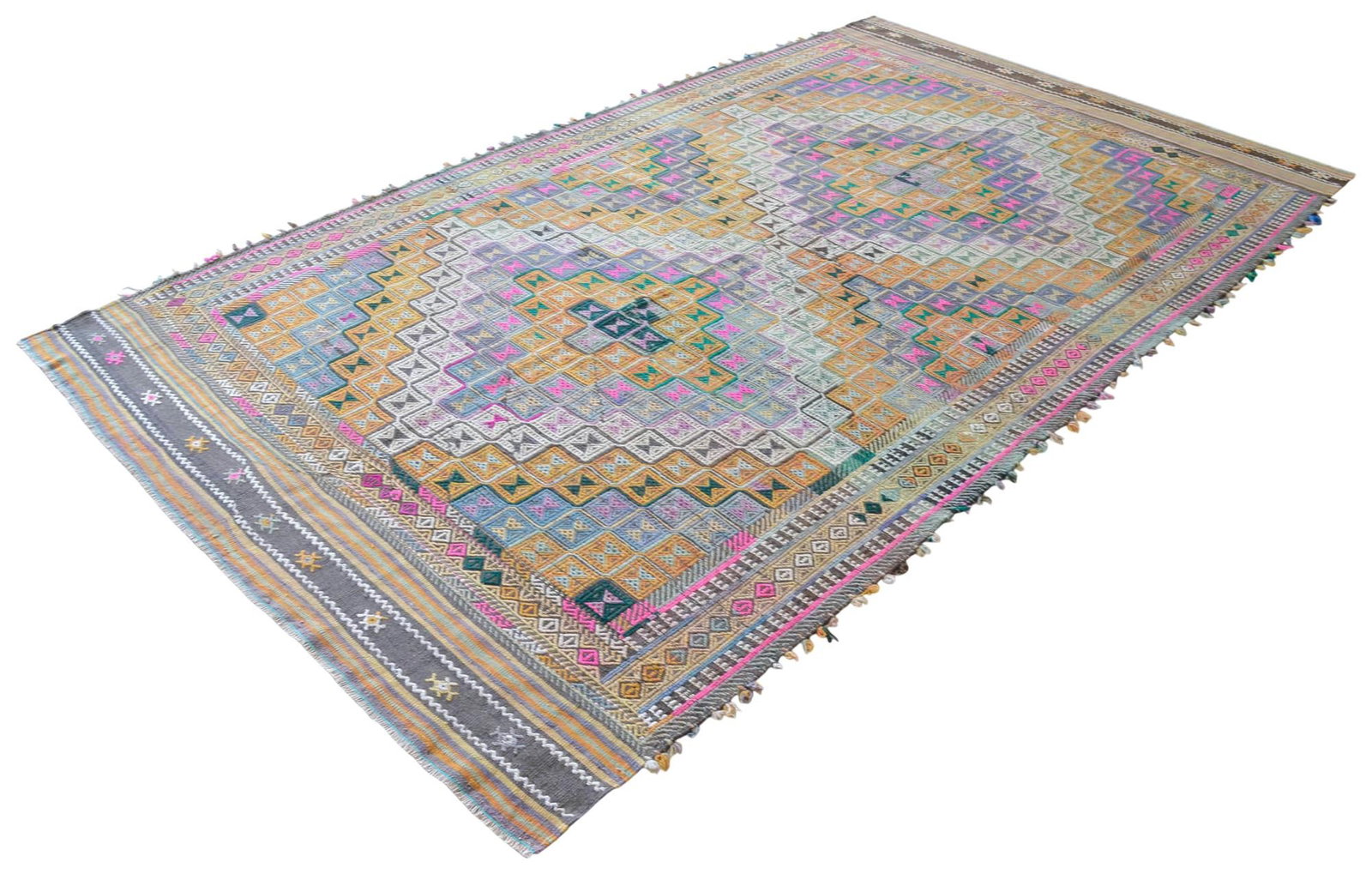 1960s Hand Woven Braided Jajim Kilim Area Rug - 5'7" X 9'8" - 6