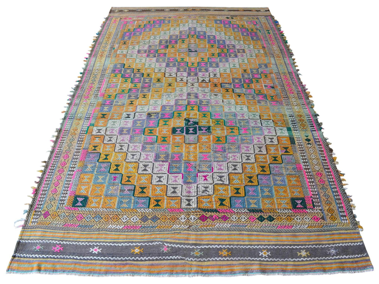 1960s Hand Woven Braided Jajim Kilim Area Rug - 5'7" X 9'8" - 7