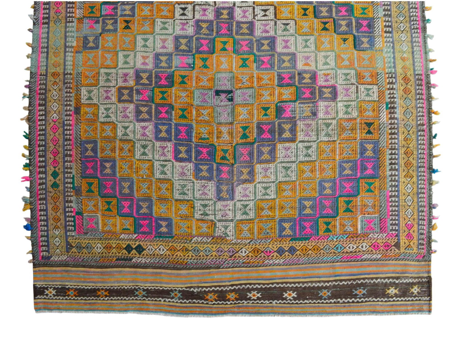 1960s Hand Woven Braided Jajim Kilim Area Rug - 5'7" X 9'8" - 8
