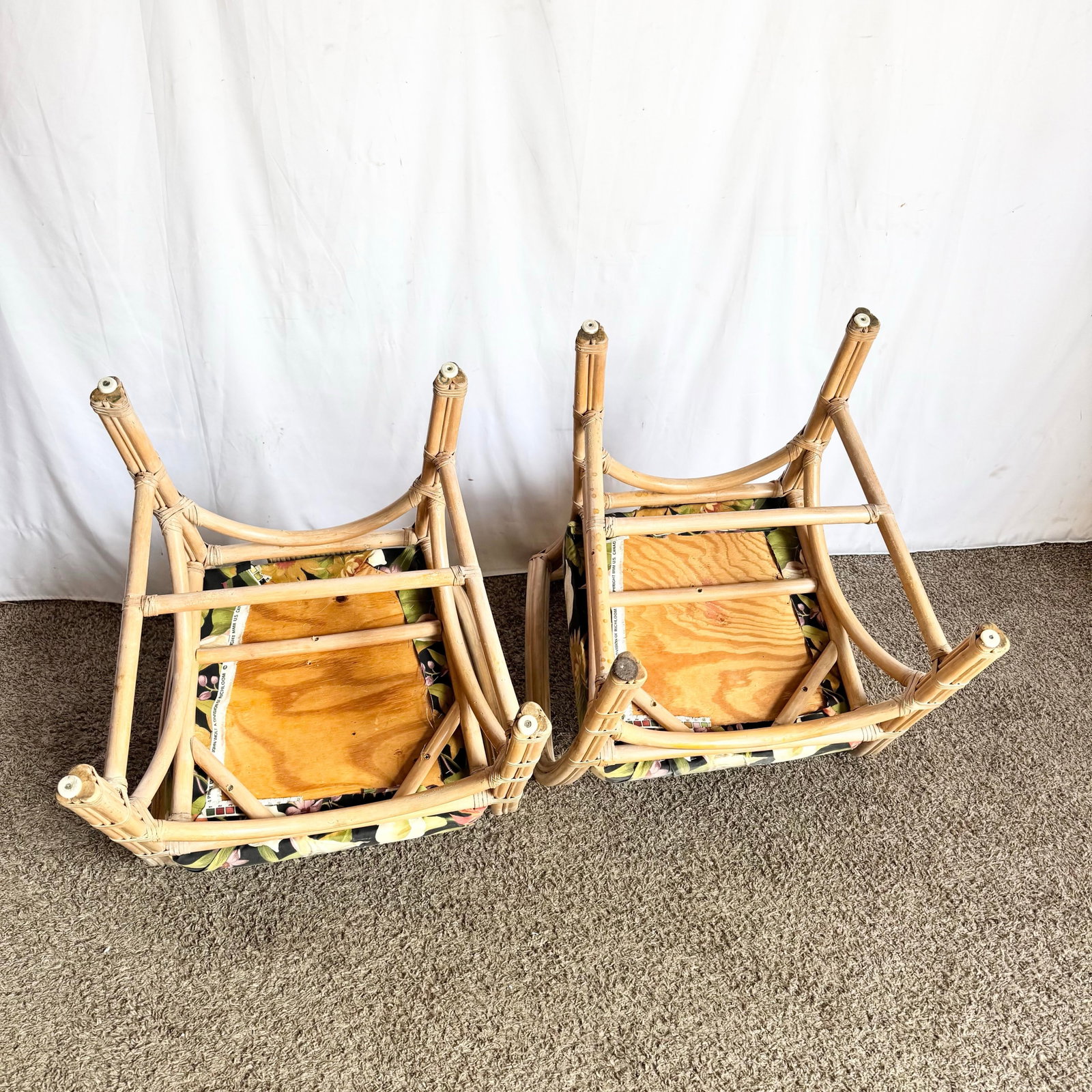Vintage Washed Rattan Floral Dining Arm Chairs - Set of 4 - 6