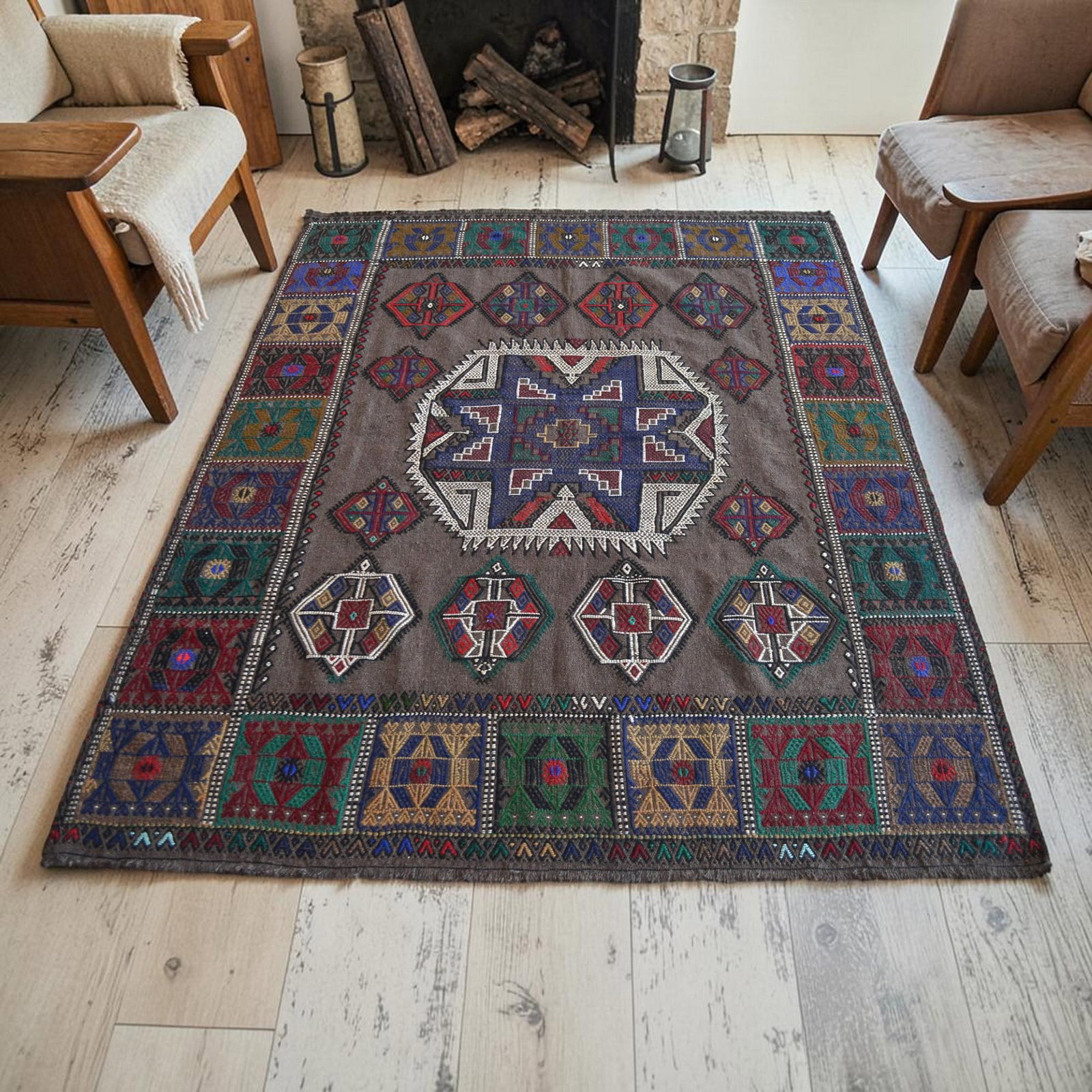 1960s Hand-Woven Kilim Braided Area Rug - 3