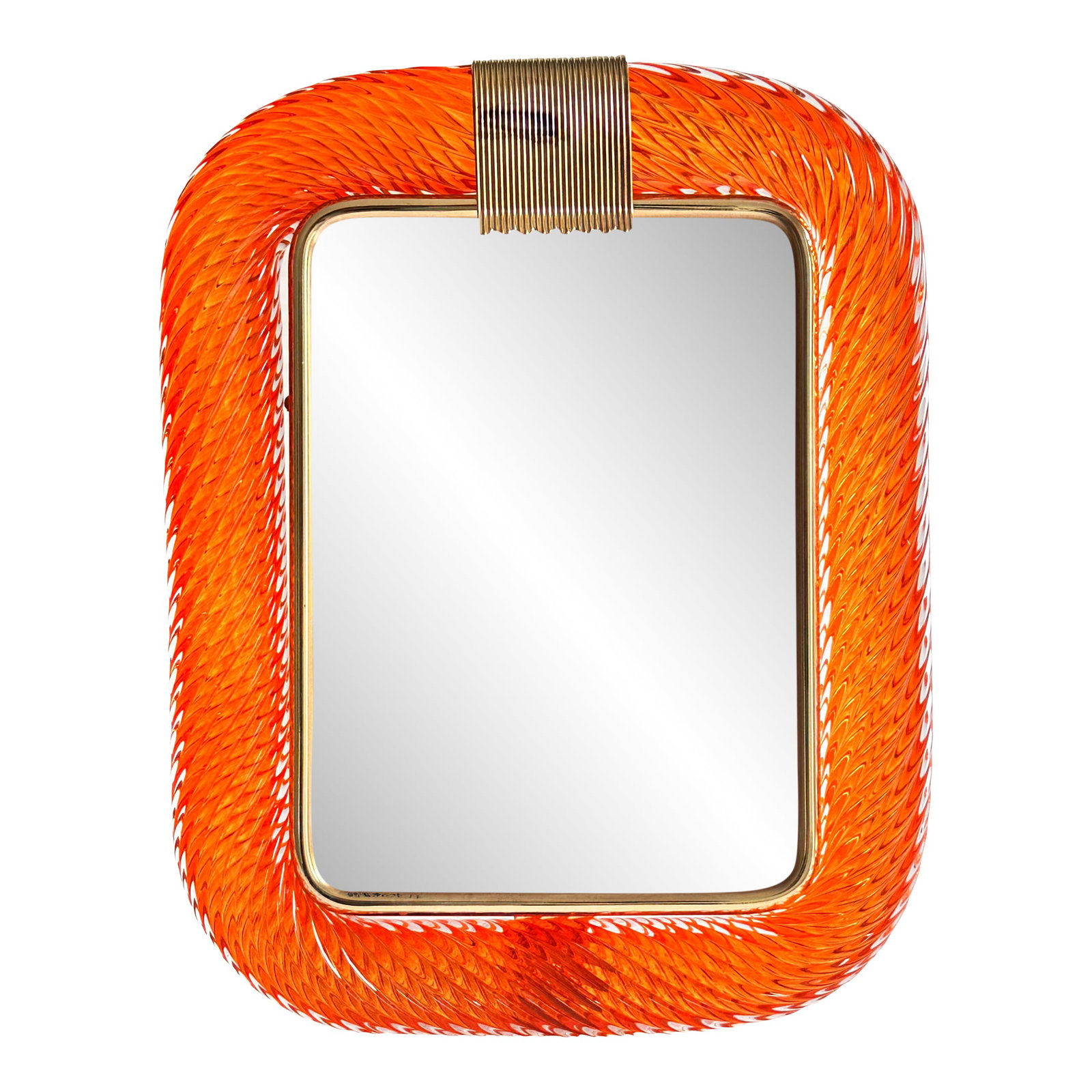 Mid-Century Modern Style Amber"Torchon" Murano Glass Picture Frame and Unaquered Brass in Barovi: Mid-century modern Luxury "Torchon" Murano Glass Picture Frame Solid Detail in Unaquered brass. A luxury piece of italian art. Amber Murano glass working in traditional tecnique of "torciglione" that