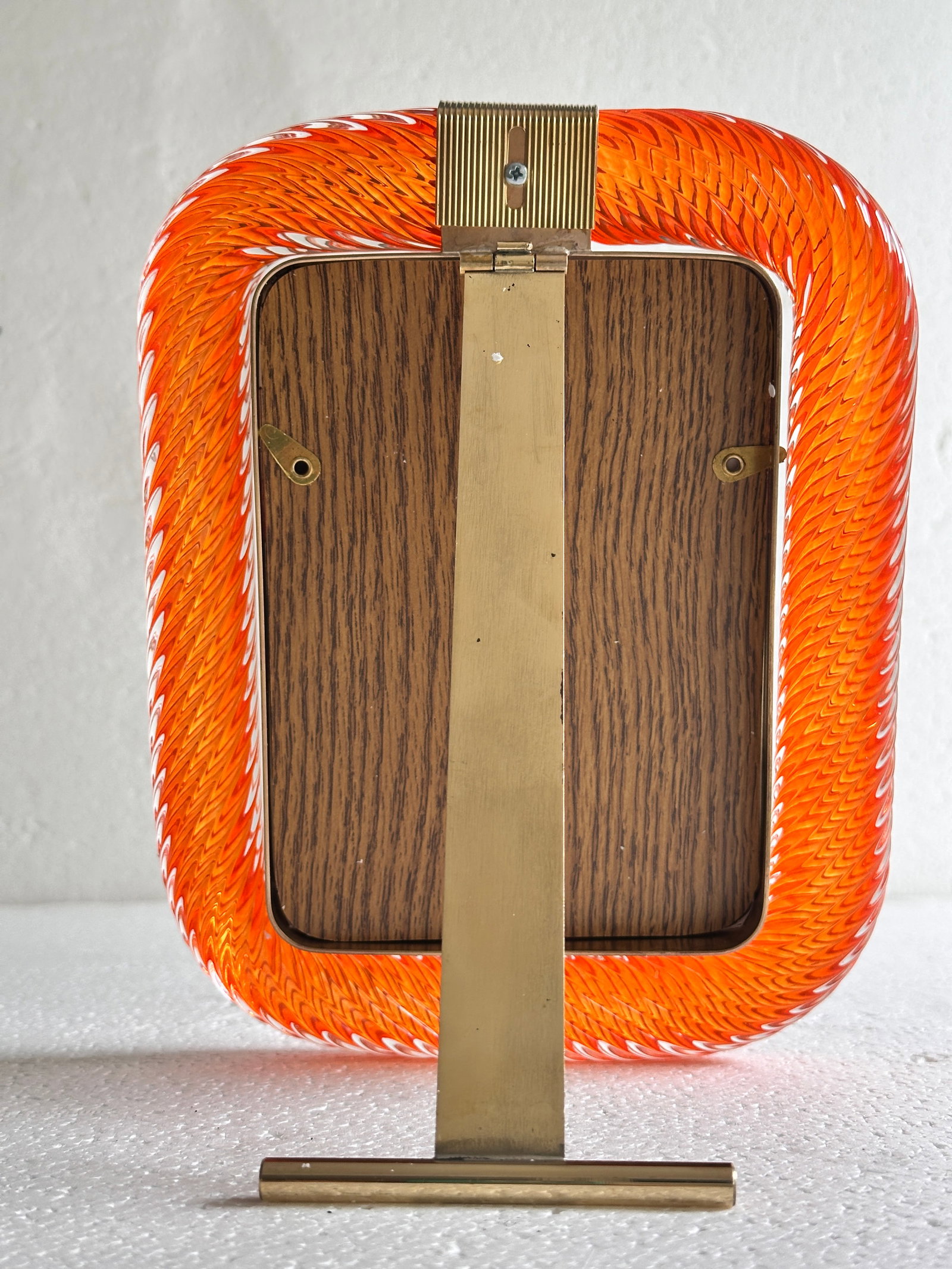 Mid-Century Modern Style Amber"Torchon" Murano Glass Picture Frame and Unaquered Brass in Barovi - 4