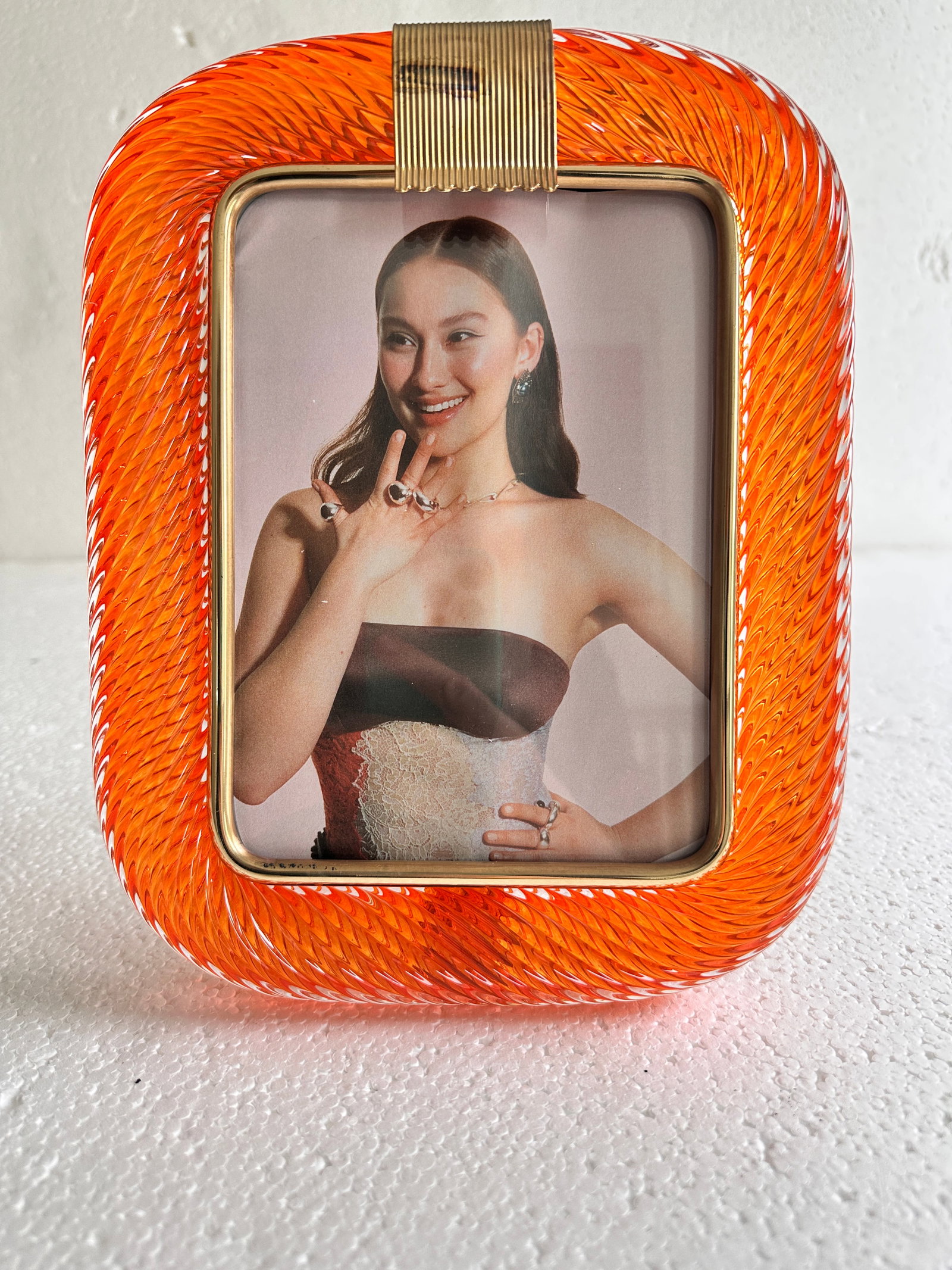 Mid-Century Modern Style Amber"Torchon" Murano Glass Picture Frame and Unaquered Brass in Barovi - 6