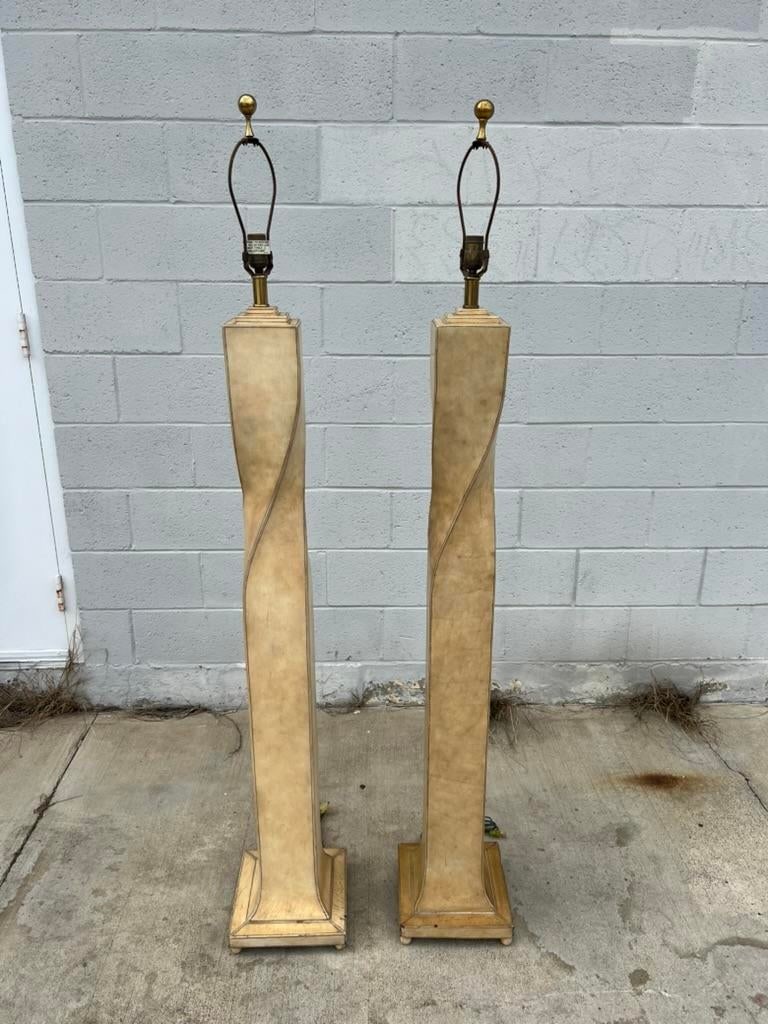 Pair of 1990s Lexington Furniture Cream Leather Floor Lamps With Matching Leather Shades - 10